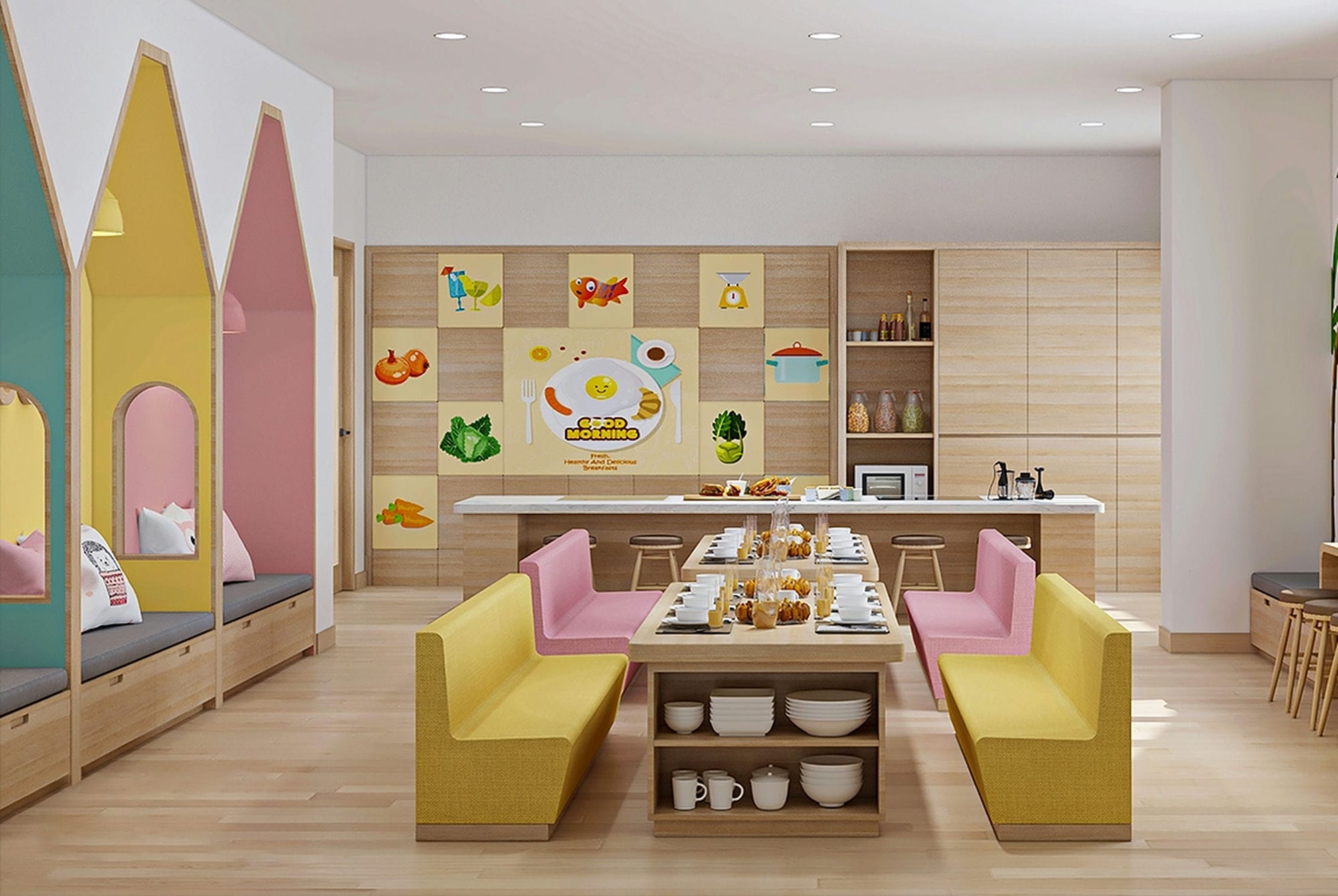 Canteen 3D Design of Happy House Preschool | NTDecor