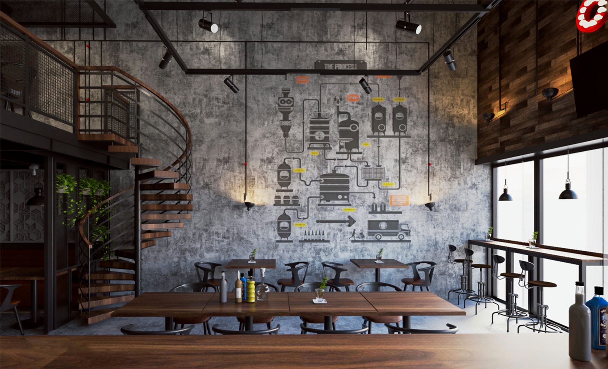 Upstair 3D Design of Beer Factory Restaurant | NTDecor