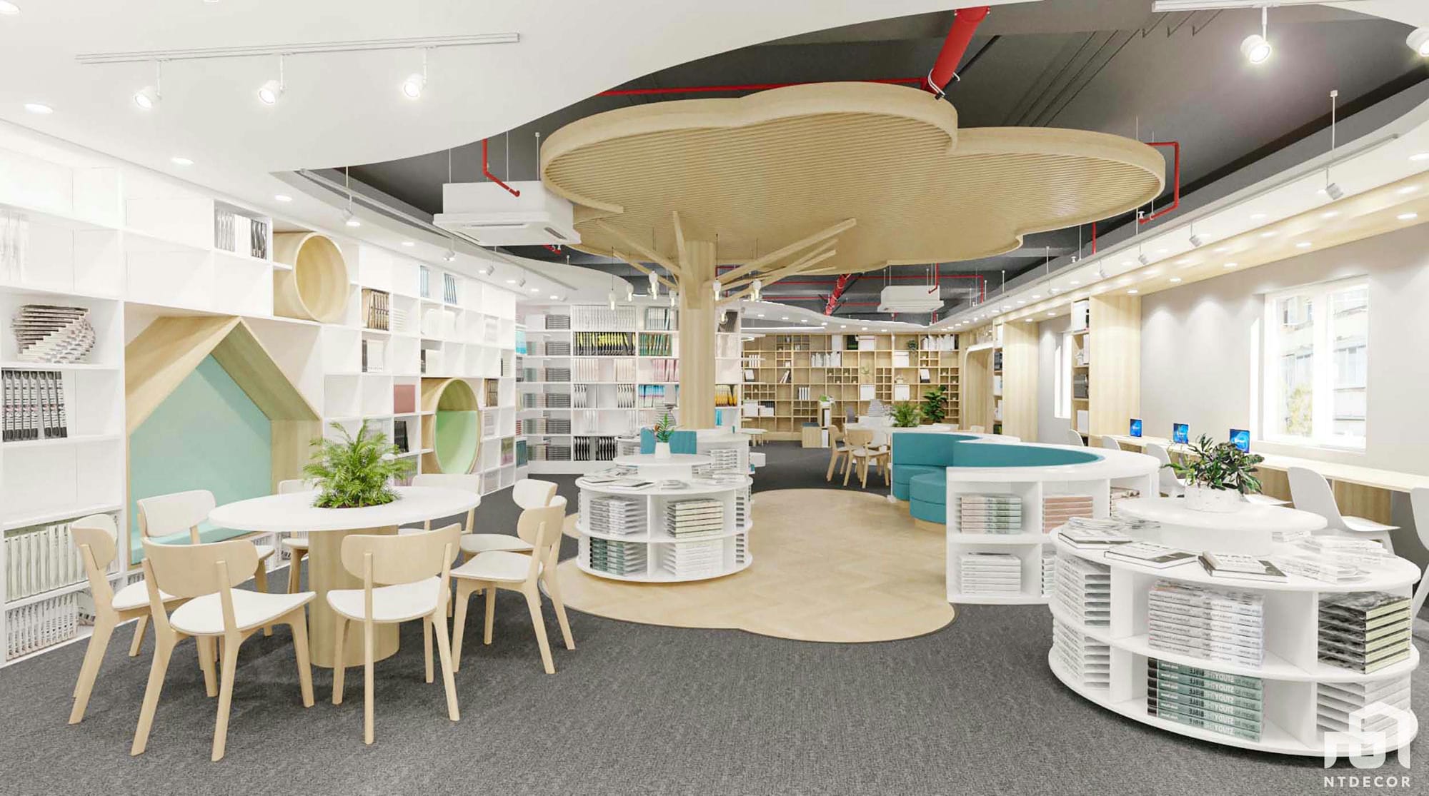 Tree of Knowledge 3D Design of Korean Global School Library | NTDecor