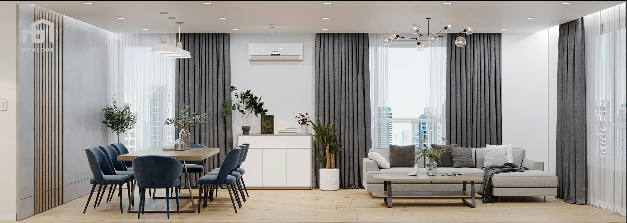 Living Room 3D Design of The Manor Apartment | NTDecor