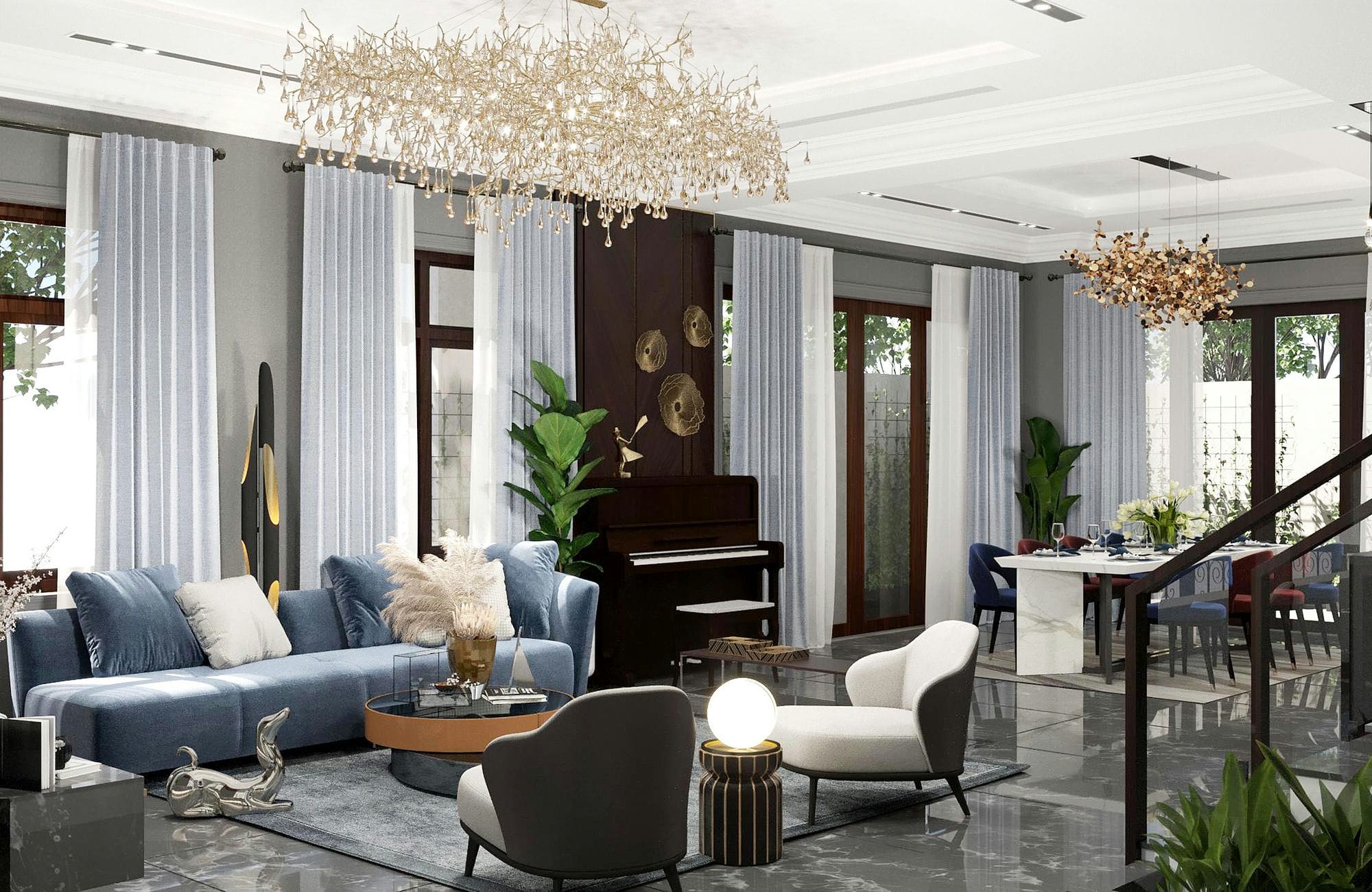 Living Room 3D Design of The Villas Vinhomes Central Park | NTDecor