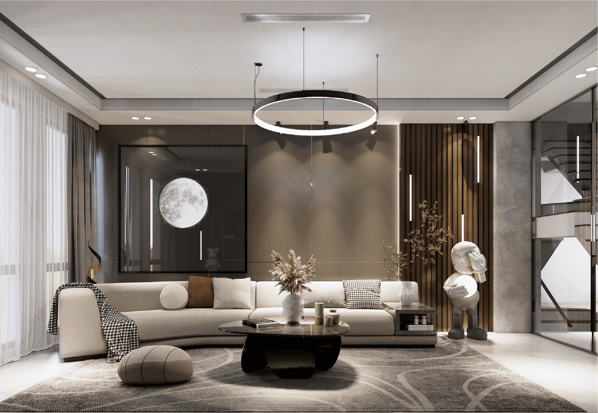 Living room 3D Design of Hieu Huong's House Interior design modern style | NTDecor
