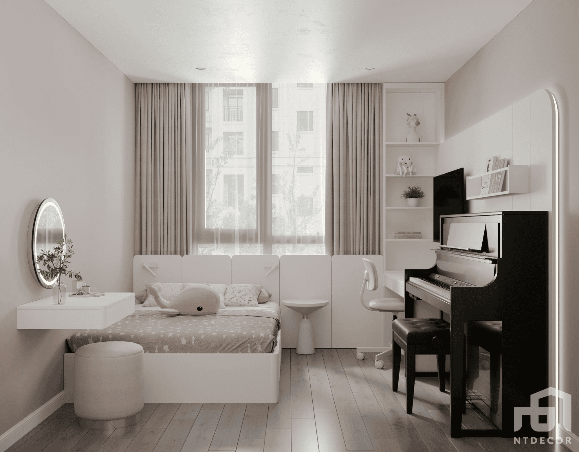 Girl's Bedroom 3D Design of Vinhomes Central Park Apartment Interior Design Modern Style | NTDecor
