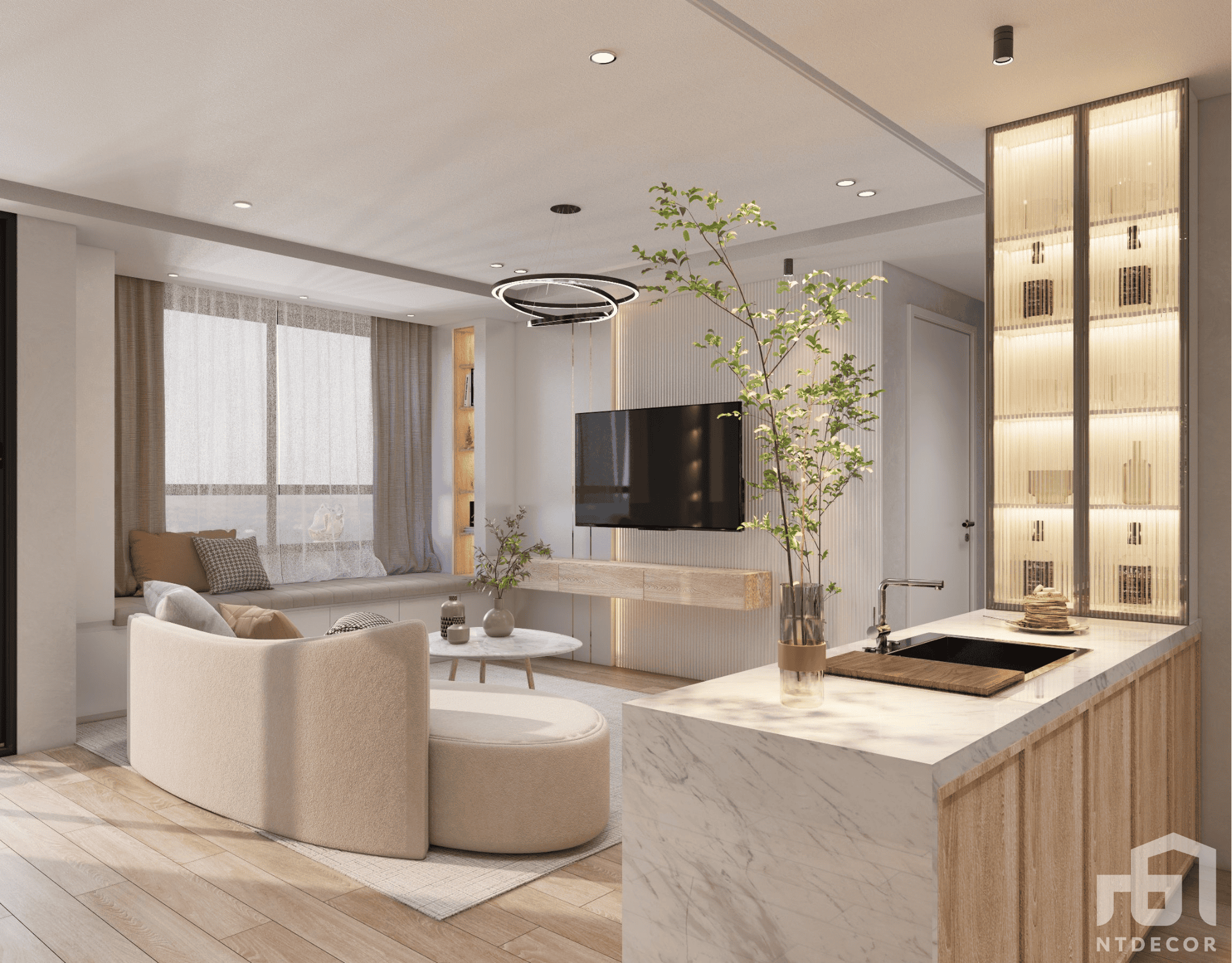Living Room 3D Design of Masteri Thao Dien Apartment Interior Design Modern Style
