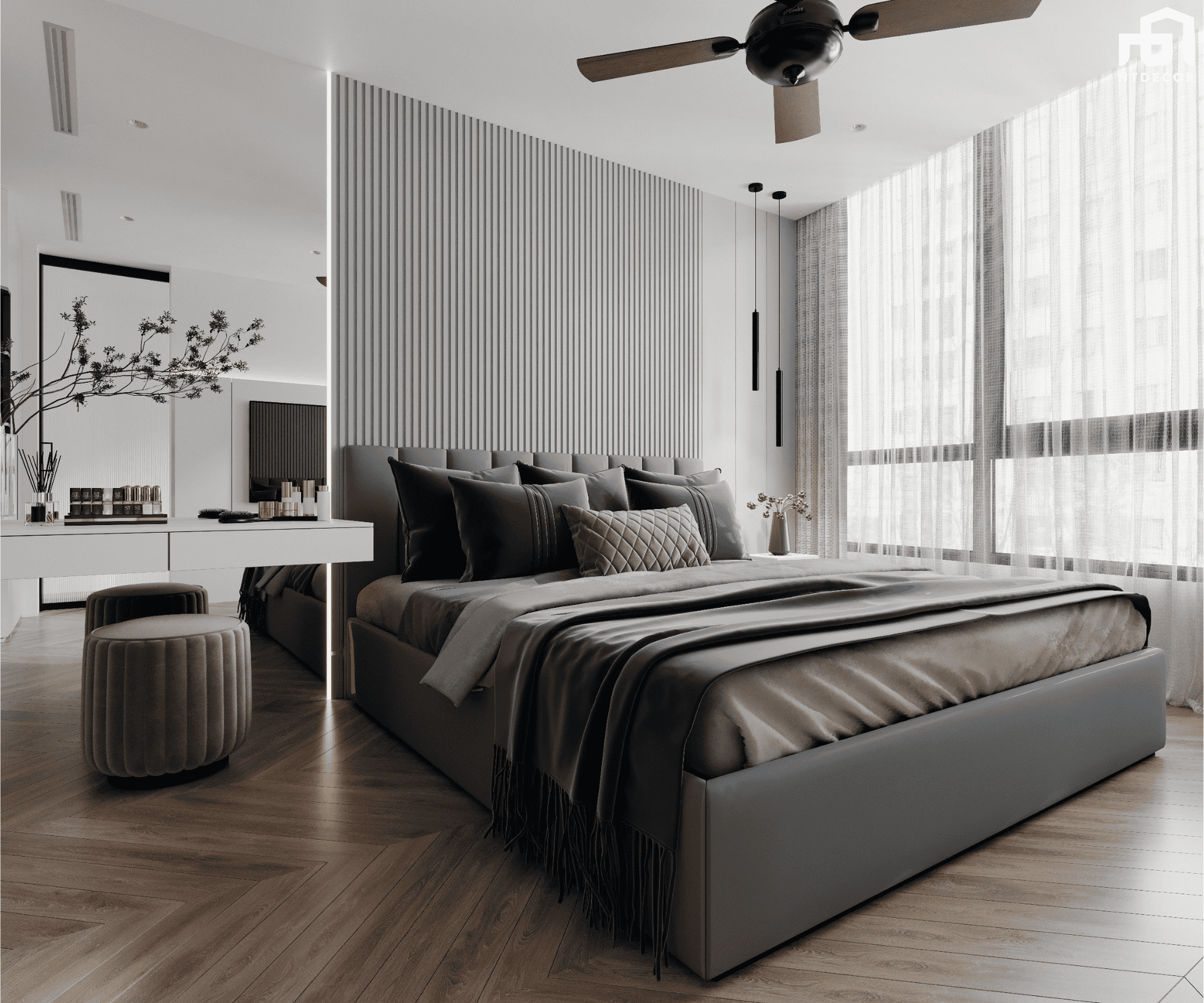 Bedroom 3D Design of Xi Riverview Palace Interior Design Modern Style | NTDecor