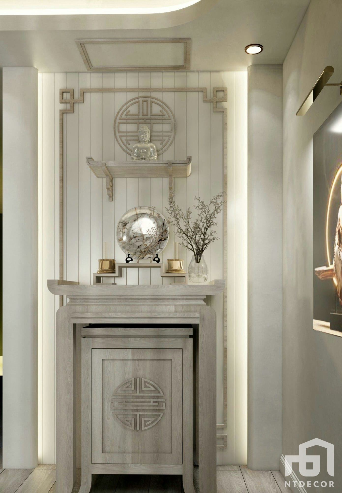Altar Room 3D Design of Van An's House Interior Design Modern Style | NTDecor