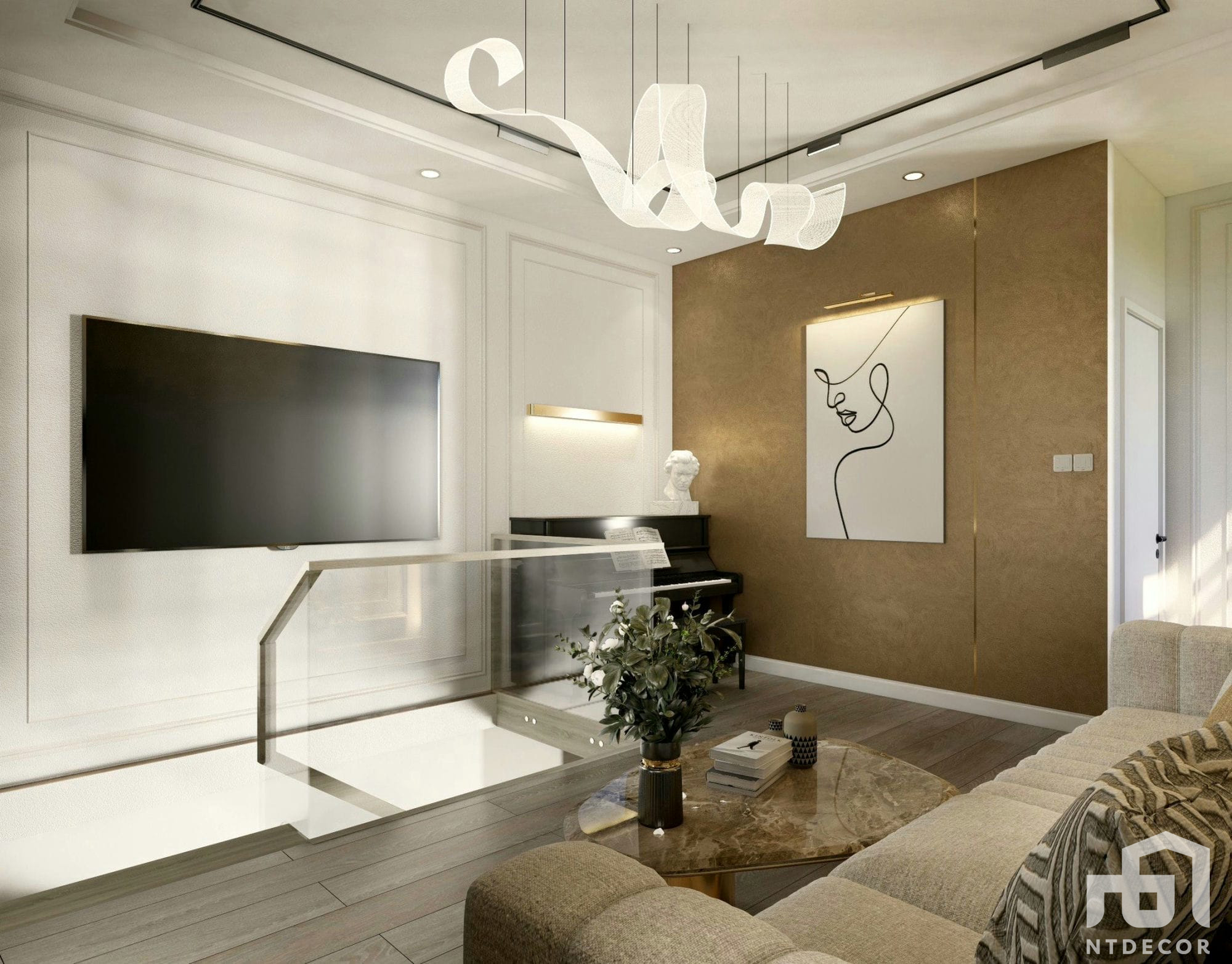 Living Room 3D Design of Van An's House Interior Design Modern Style | NTDecor