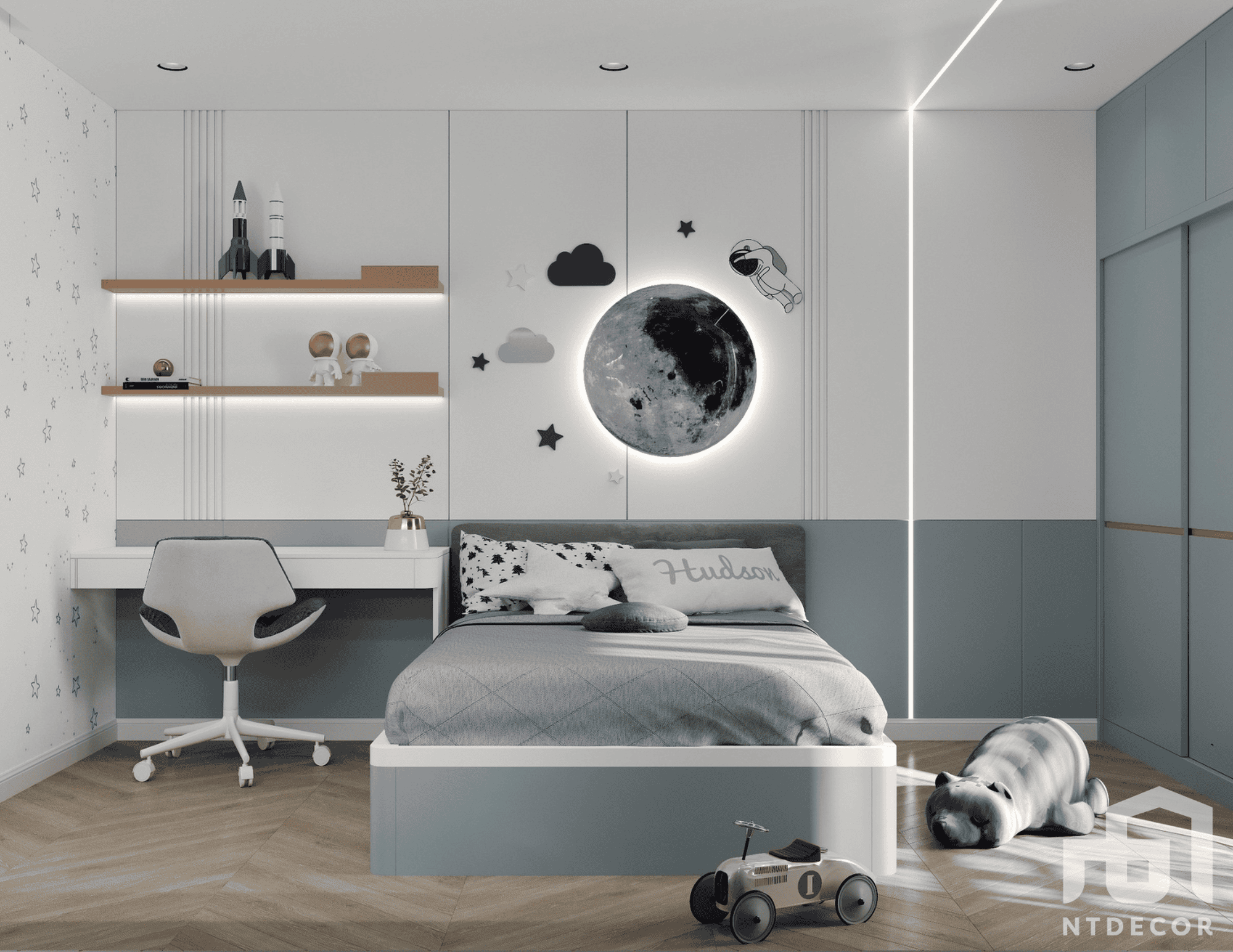 Son's Bedroom 3D Design of Ms. Thao's Penthouse Interior Design Modern Style | NTDecor