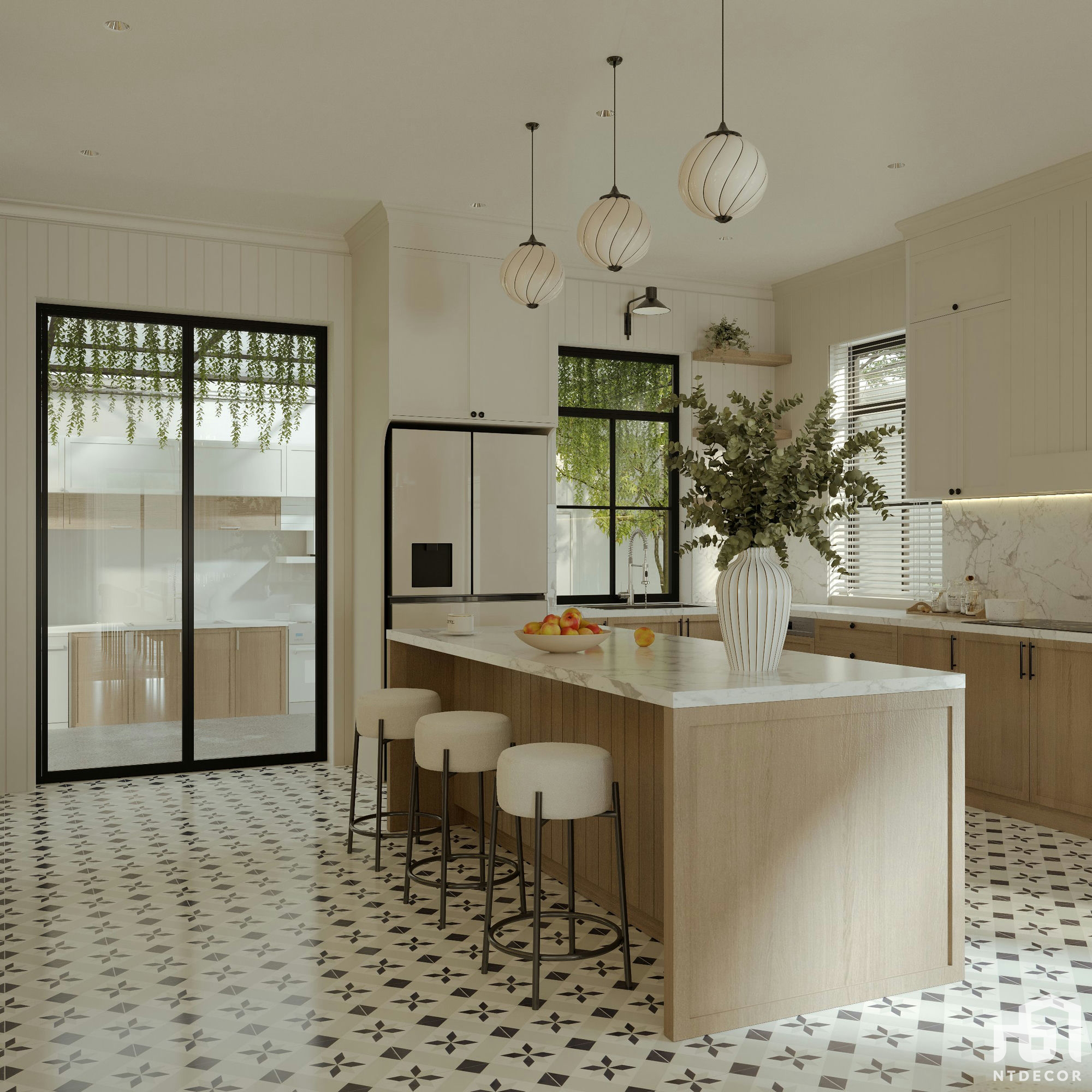 Kitchen Room 3D design of Thủy Minh House Farmhouse mix Modern style | NTDecor