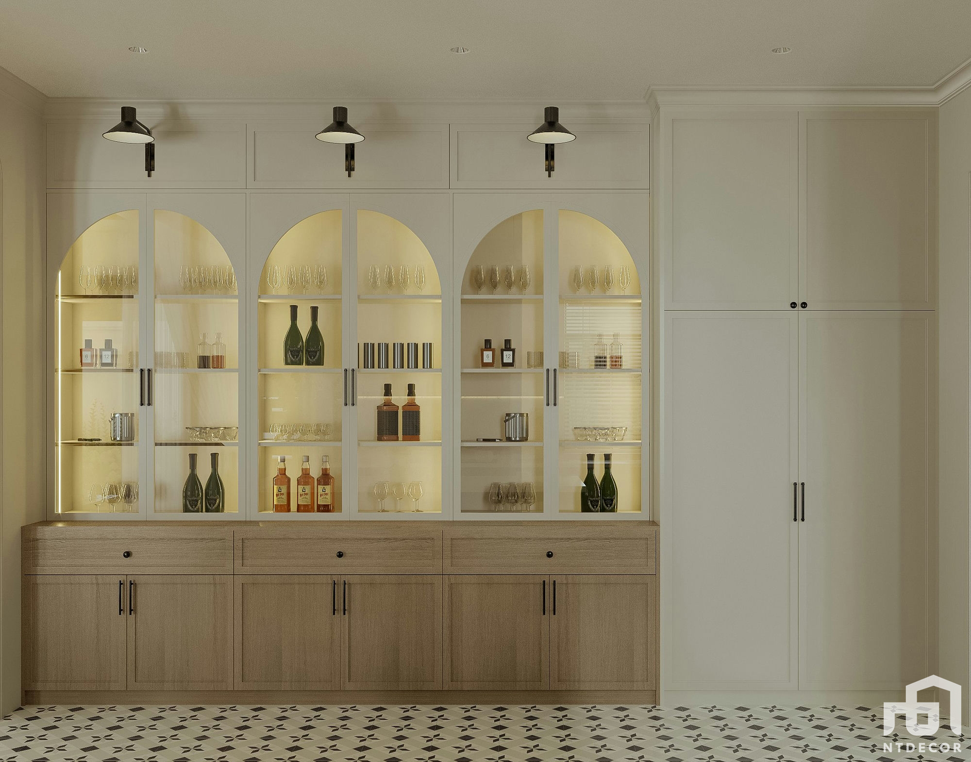 Liquor Cabinet 3D design of Thủy Minh House Farmhouse mix Modern style | NTDecor