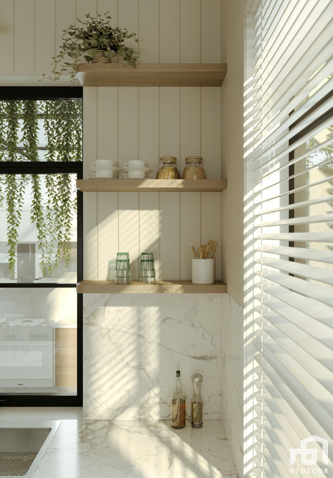 Kitchen Room 3D design of Thủy Minh House Farmhouse mix Modern style | NTDecor