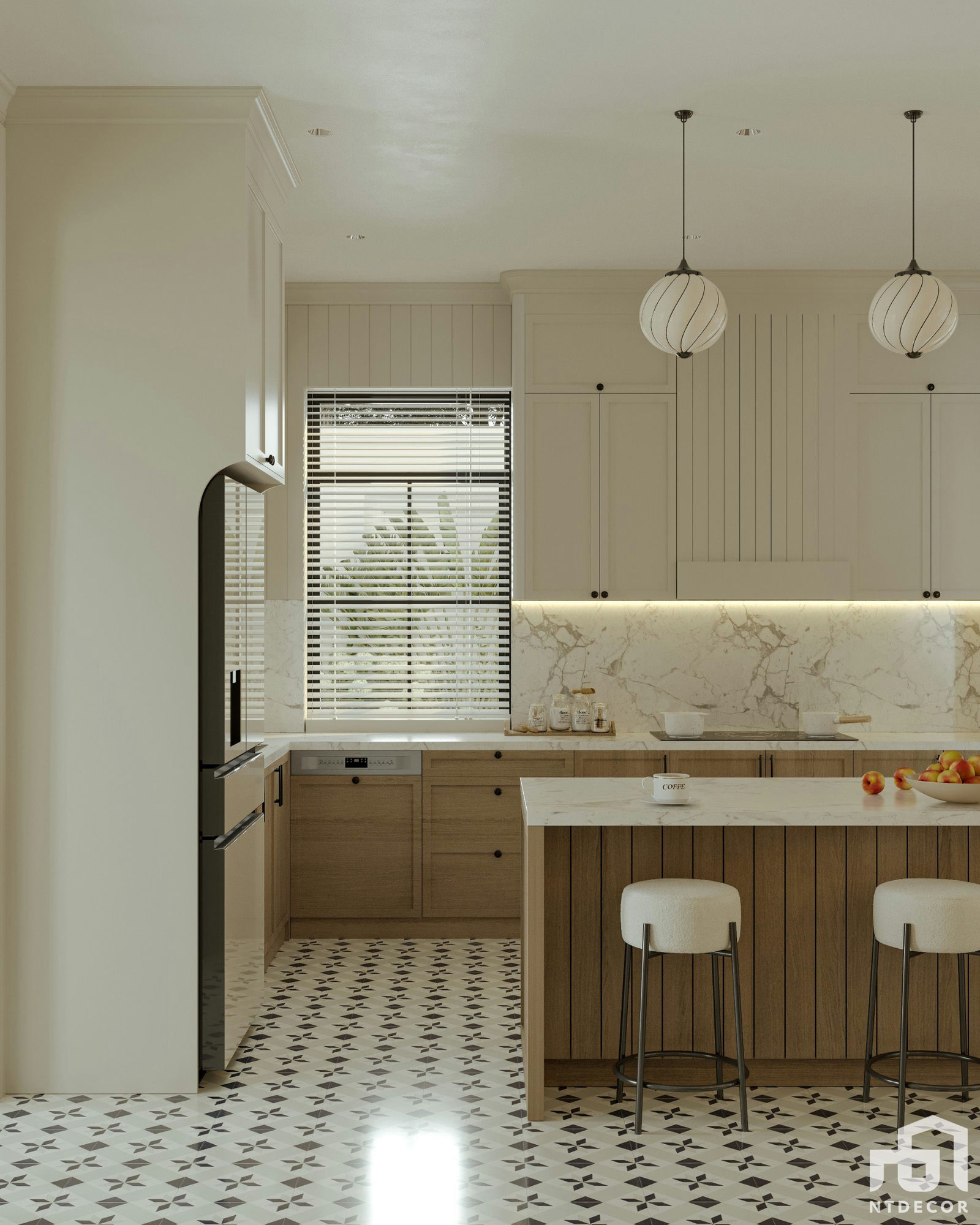 Kitchen Room 3D design of Thủy Minh House Farmhouse mix Modern style | NTDecor