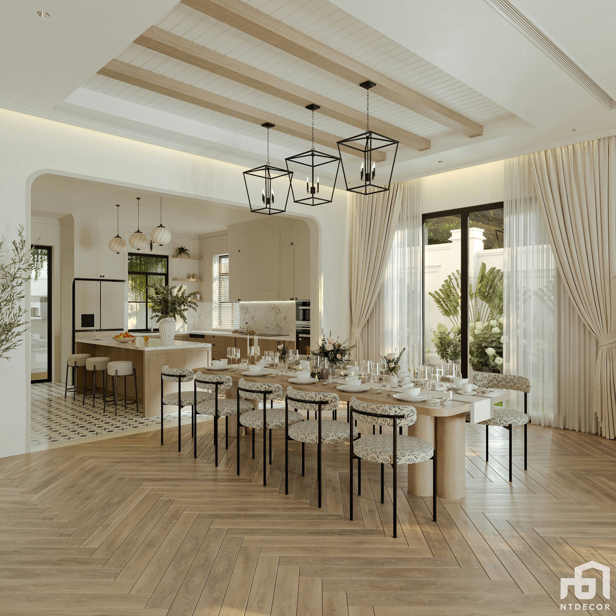 Kitchen Room 3D design of Thủy Minh House Farmhouse mix Modern style | NTDecor