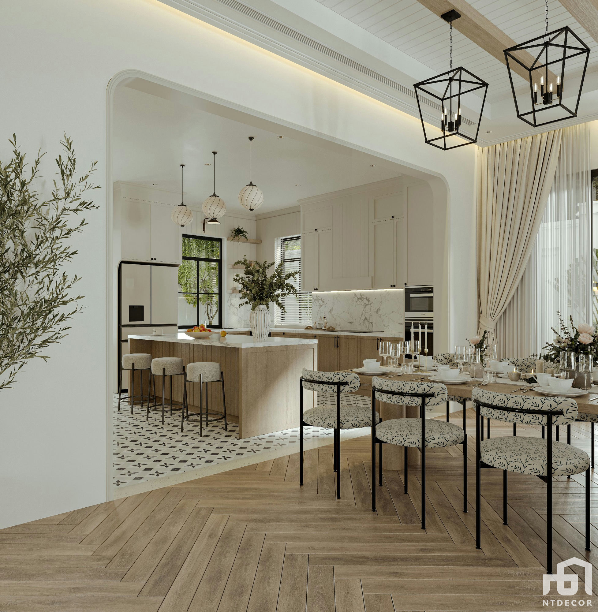 Kitchen Room 3D design of Thủy Minh House Farmhouse mix Modern style | NTDecor
