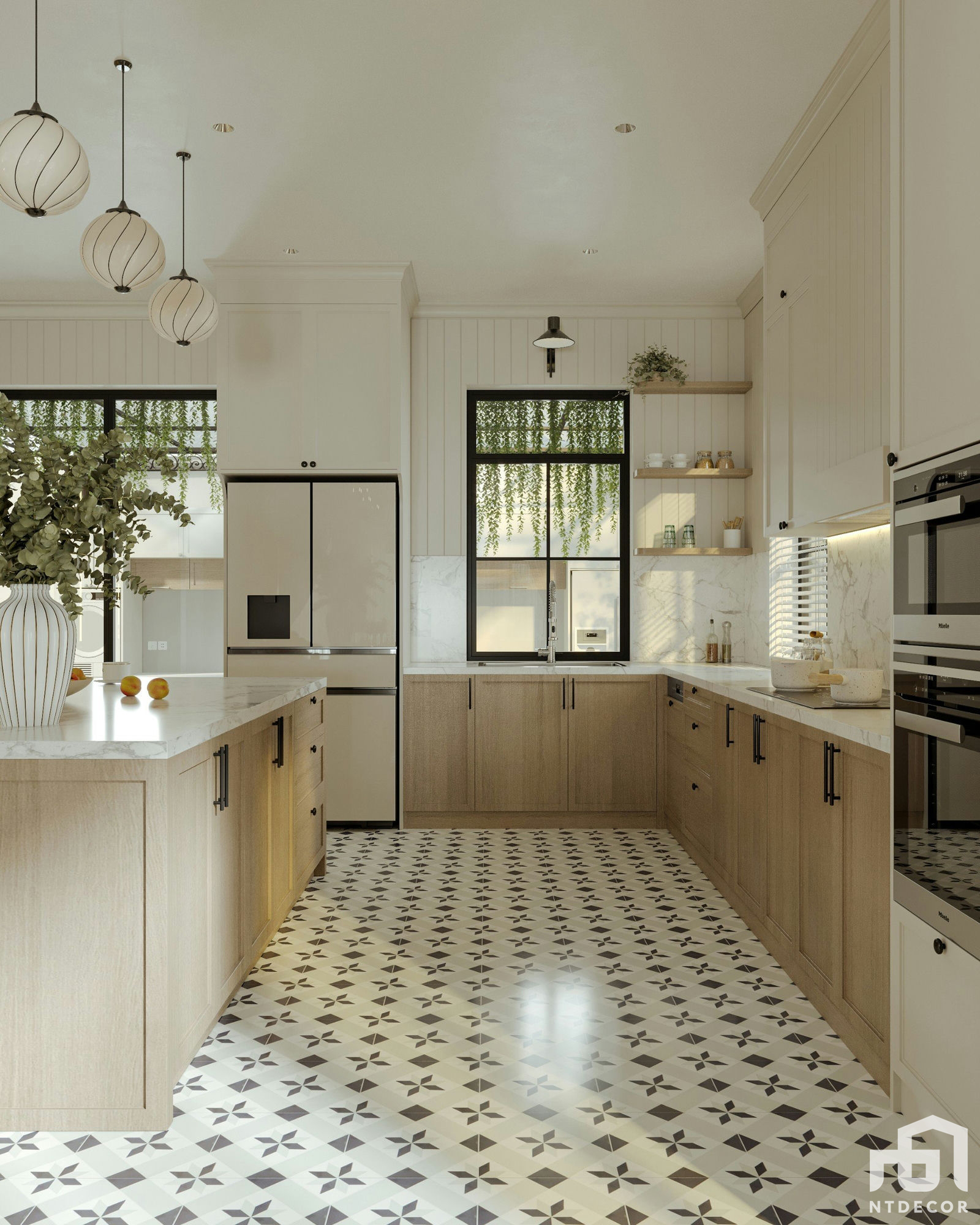 Kitchen Room 3D design of Thủy Minh House Farmhouse mix Modern style | NTDecor