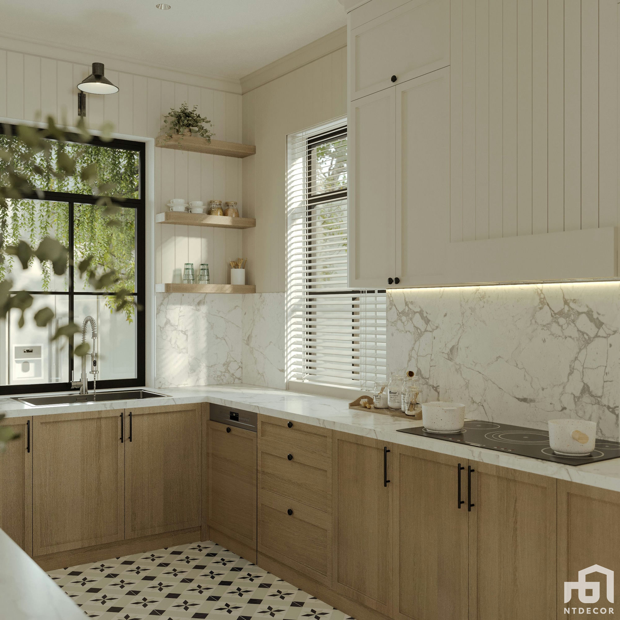 Kitchen Room 3D design of Thủy Minh House Farmhouse mix Modern style | NTDecor