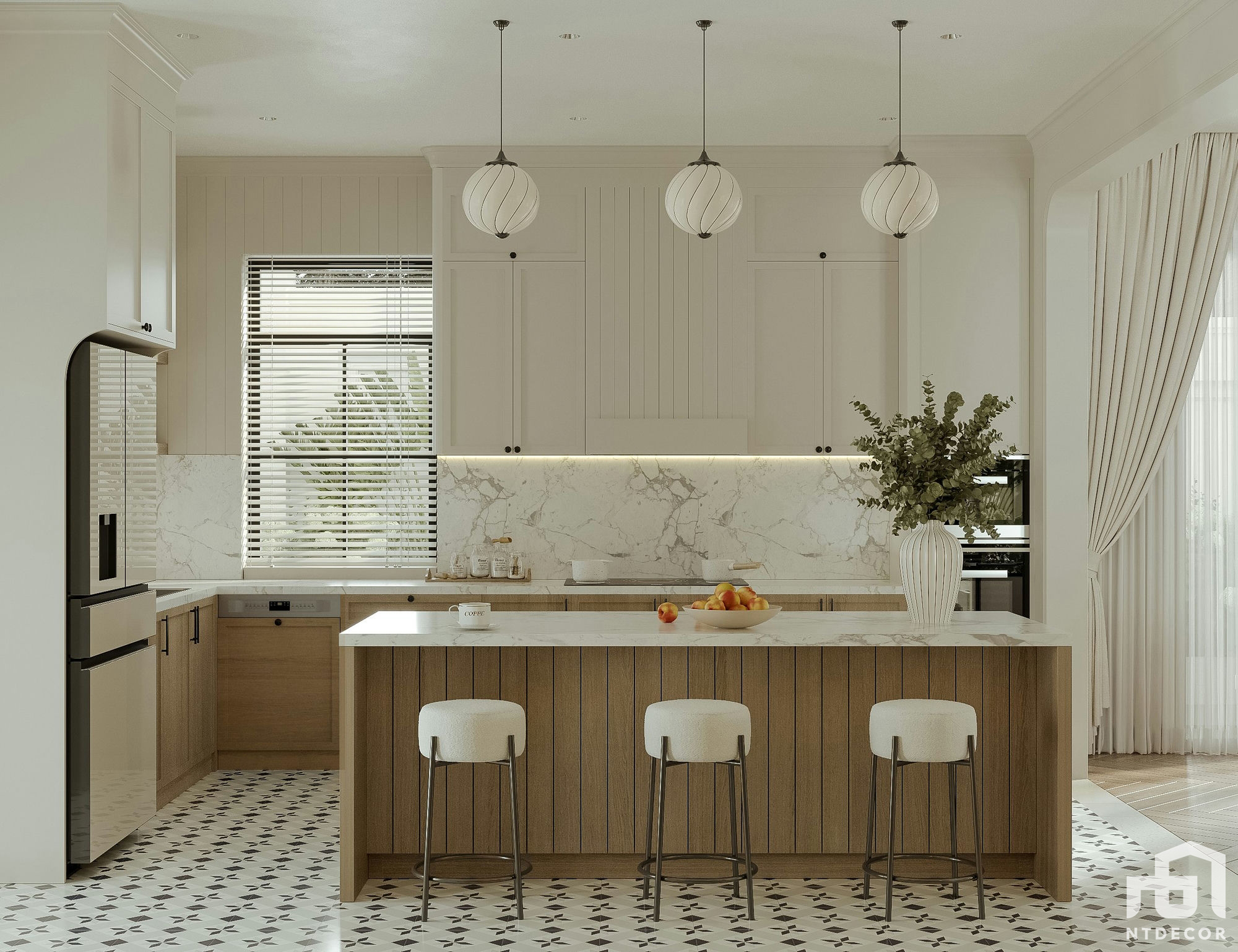 Kitchen Room 3D design of Thủy Minh House Farmhouse mix Modern style | NTDecor
