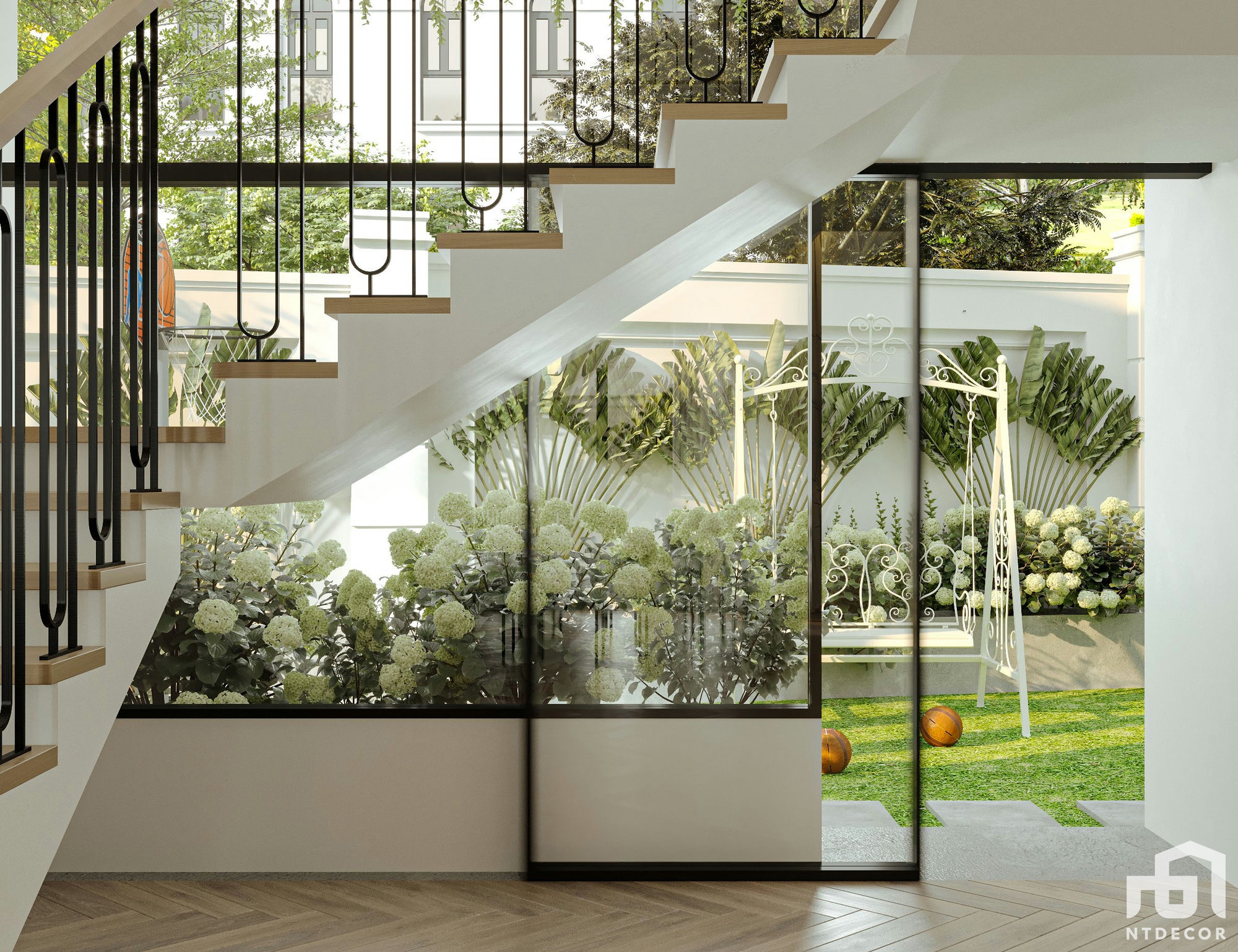 Back yard 3D design of Thủy Minh House Farmhouse mix Modern style | NTDecor