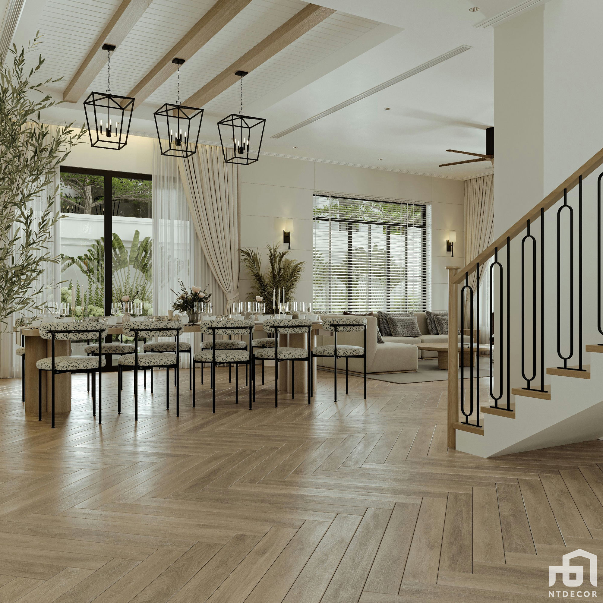 Living Room 3D design of Thủy Minh House Farmhouse mix Modern style | NTDecor