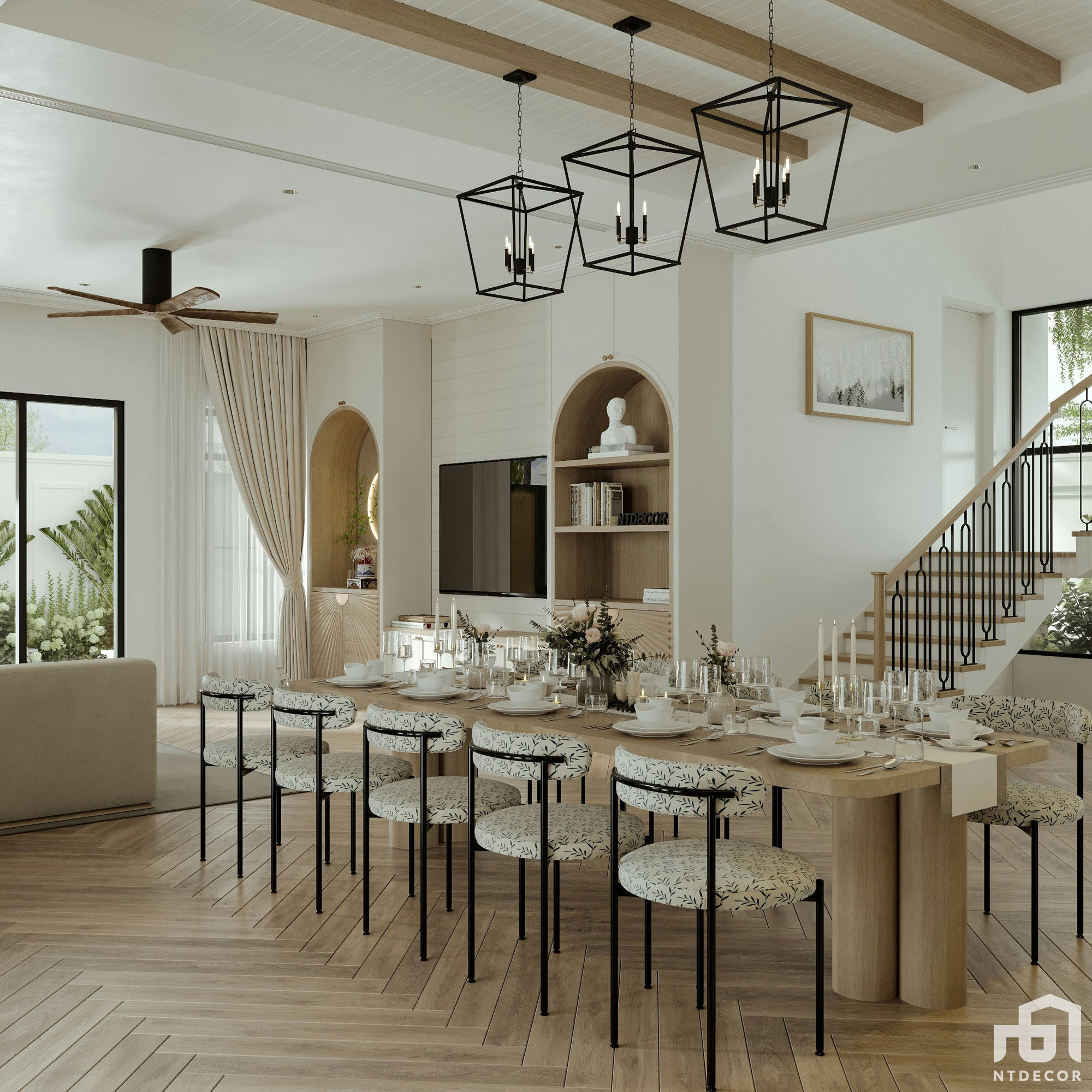 Living Room 3D design of Thủy Minh House Farmhouse mix Modern style | NTDecor