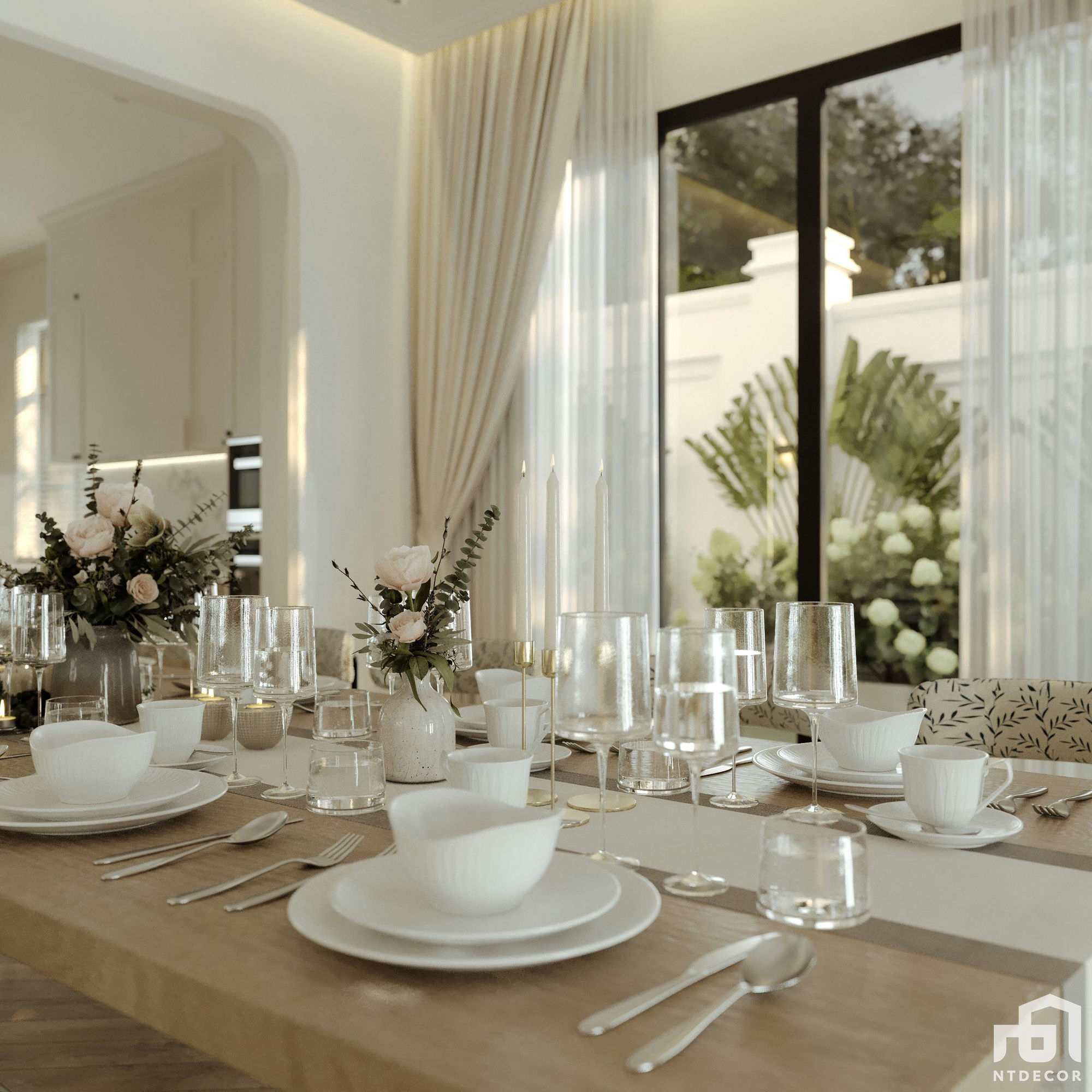 Dinner table 3D design of Thủy Minh House Farmhouse mix Modern style | NTDecor