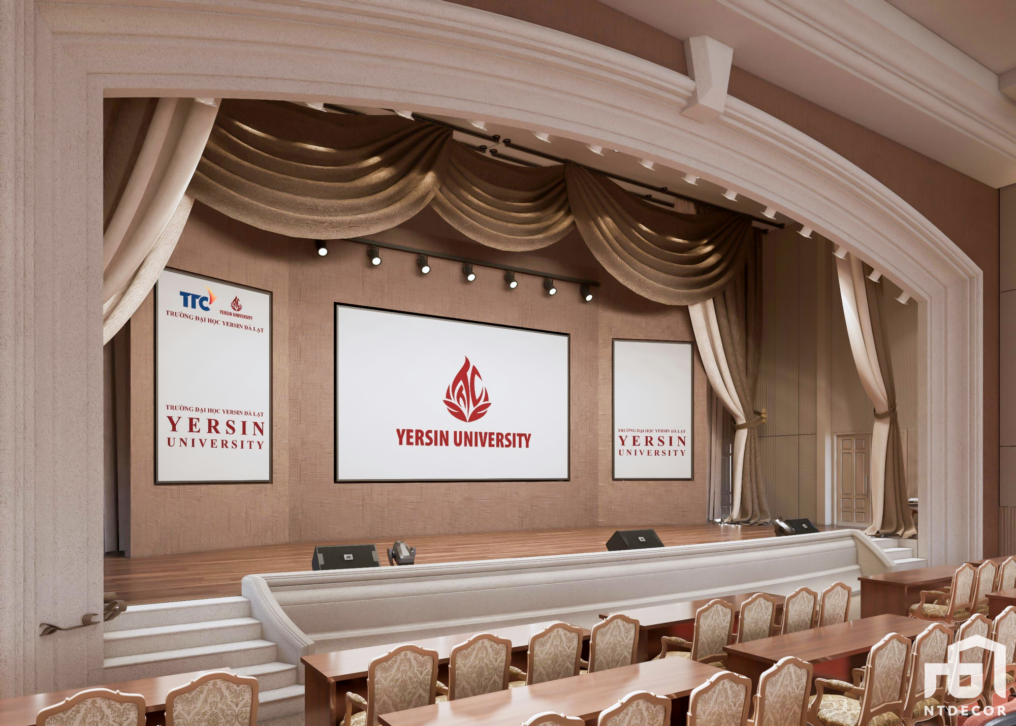 Space 3D design of Yersin University Hall Modern style | NTDecor