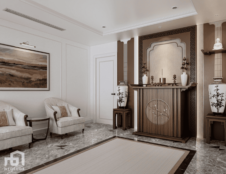 Ancestral Altar 3D Design of Mrs. Tuong Townhouse Interior Design Classic Style | NTDecor