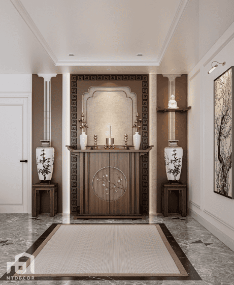 Ancestral Altar 3D Design of Mrs. Tuong Townhouse Interior Design Classic Style | NTDecor
