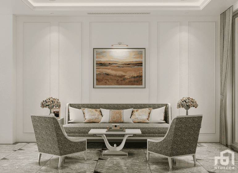 Living Room 3D Design of Mrs. Tuong Townhouse Interior Design Classic Style | NTDecor