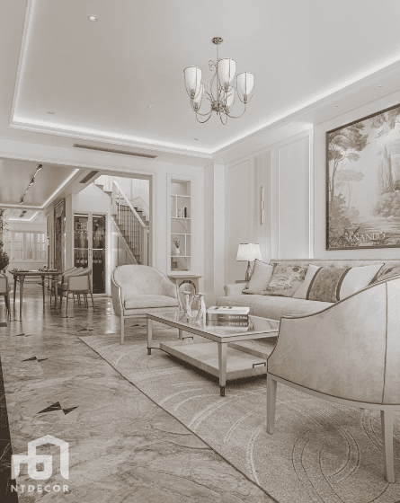 Living Room 3D Design of Mrs. Tuong Townhouse Interior Design Classic Style | NTDecor