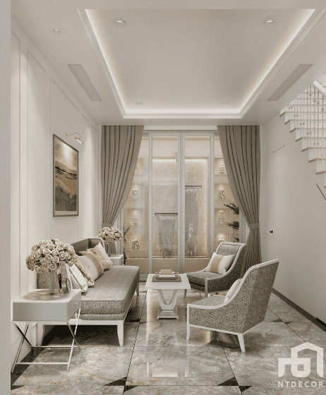 Living Room 3D Design of Mrs. Tuong Townhouse Interior Design Classic Style | NTDecor