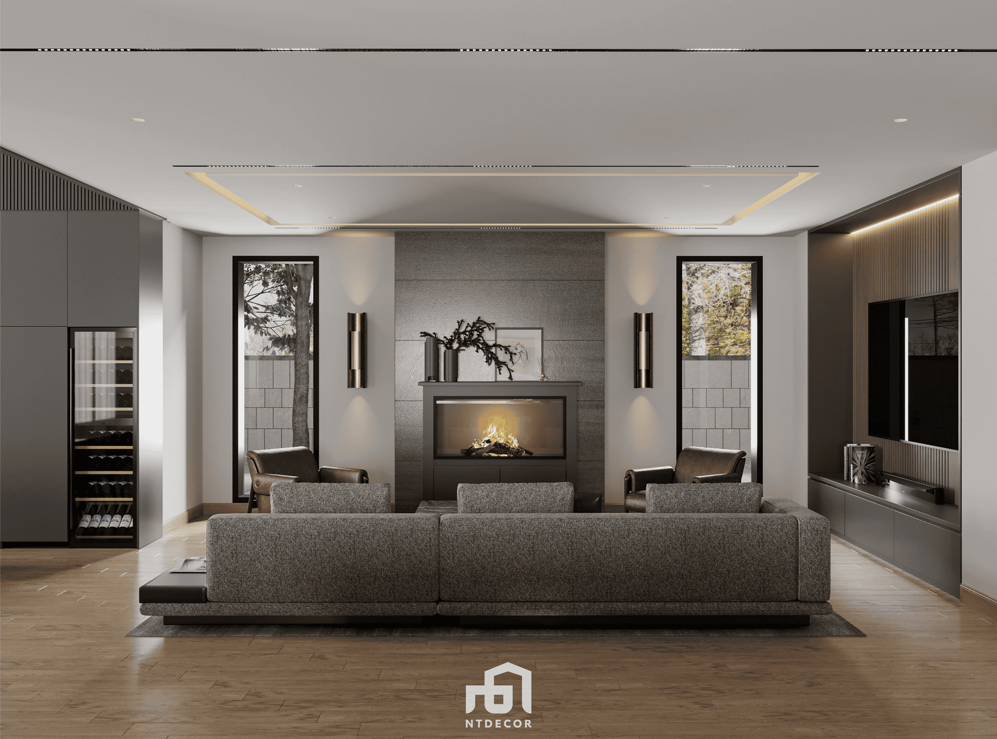 Living Room 3D Design Of Melbourne Villa Interior Design Modern Style | NTDecor