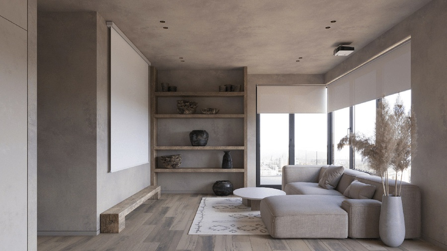 Mẫu phòng khách được thiết kế theo phong cách Wabi sabi, mộc mạc và bình dị