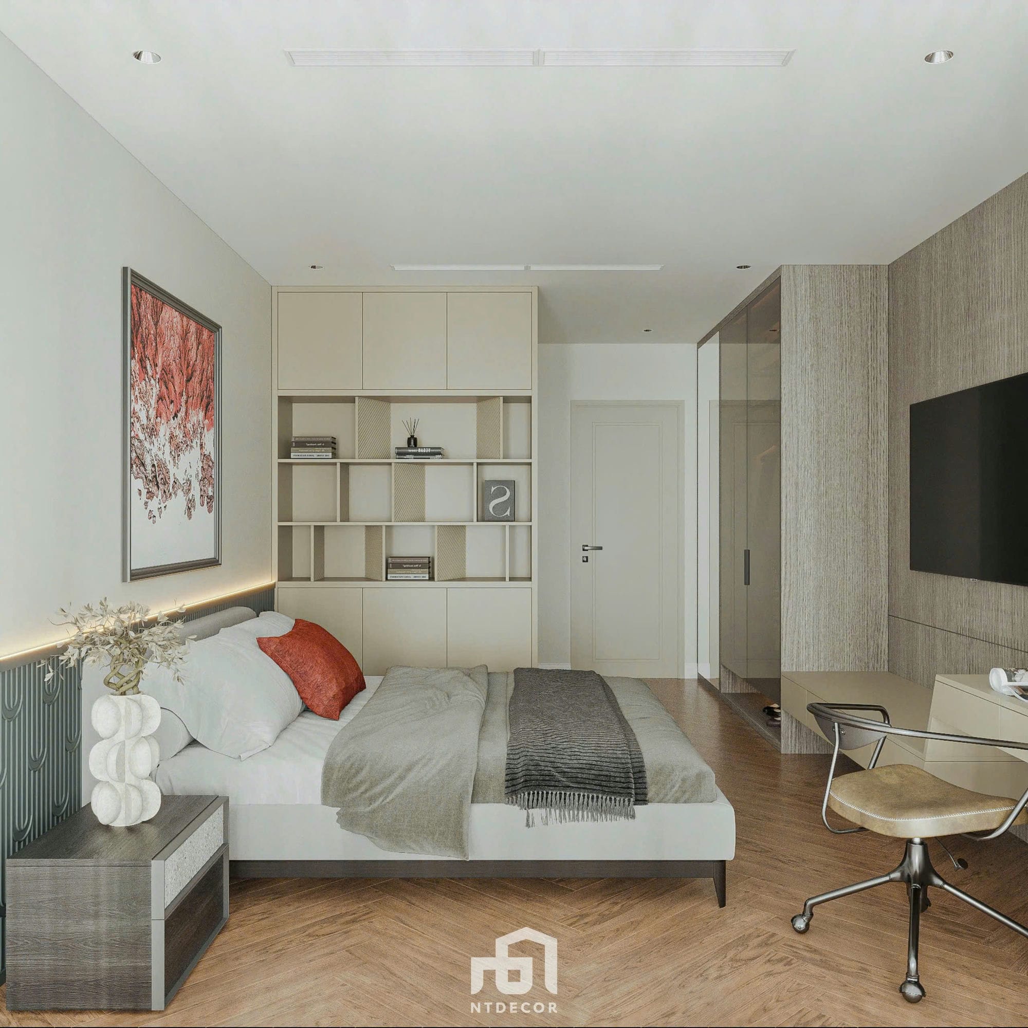 Bedroom 3D Design Of Ms. Vân House Interior Design Indochine Style | NTDecor