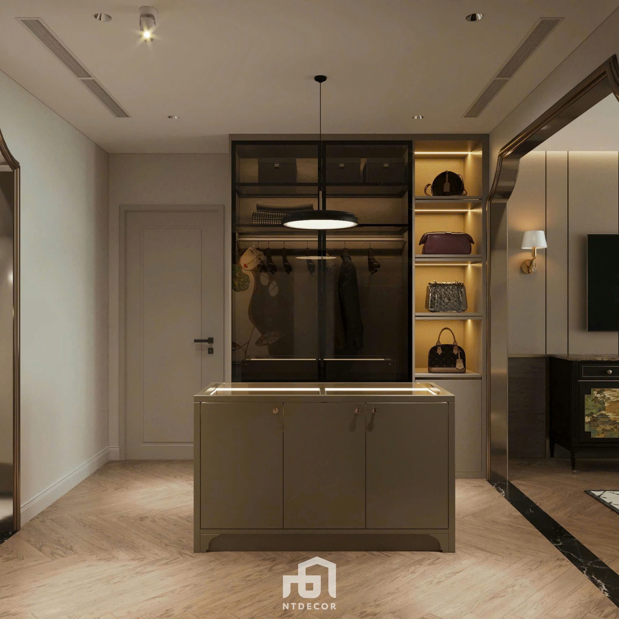 Dressing Room 3D Design Of Ms. Vân House Interior Design Indochine Style | NTDecor