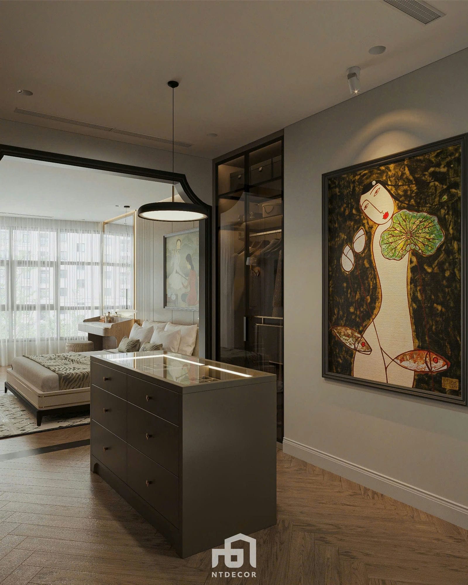 Dressing Room 3D Design Of Ms. Vân House Interior Design Indochine Style | NTDecor