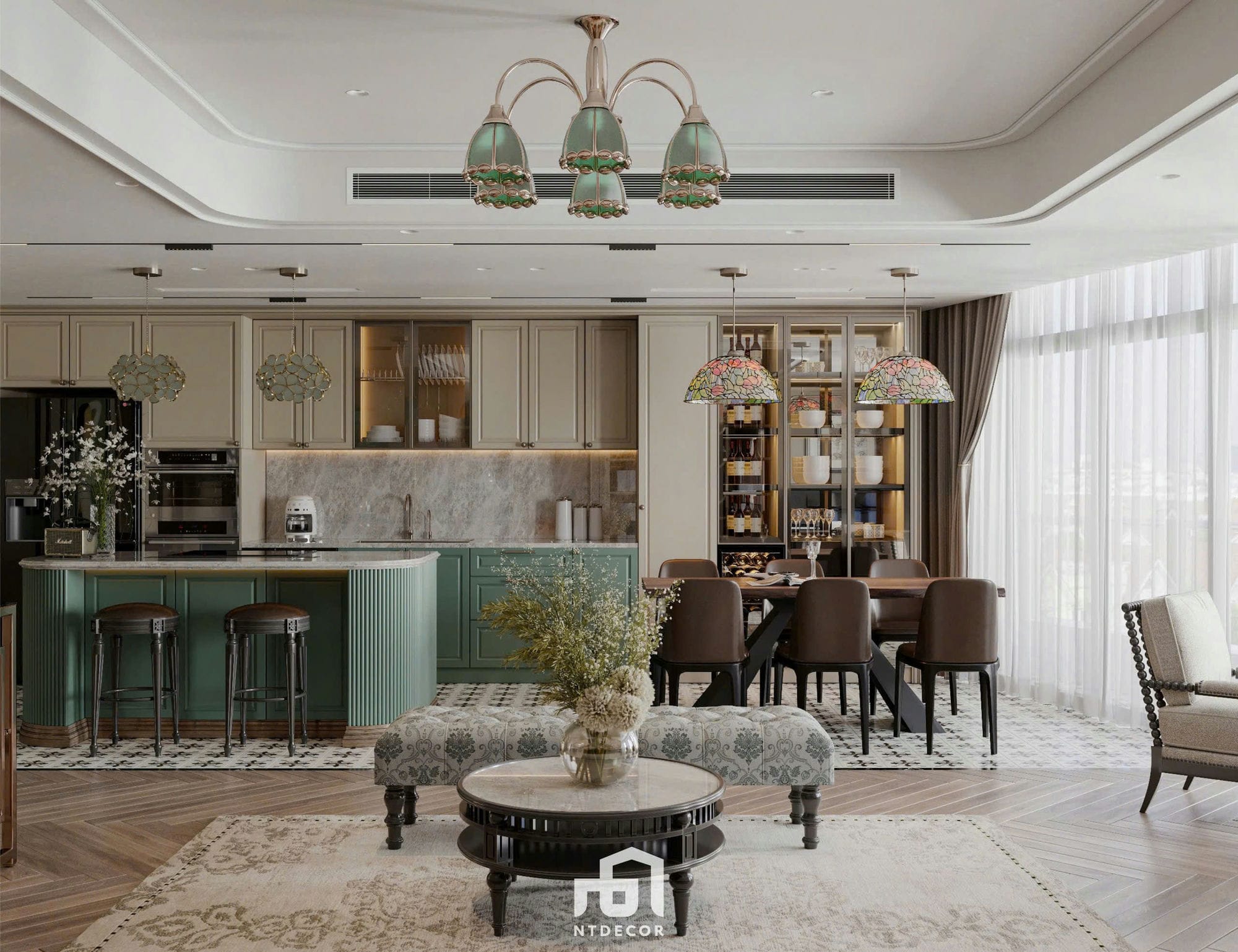Kitchen 3D Design Of Ms. Vân House Interior Design Indochine Style | NTDecor
