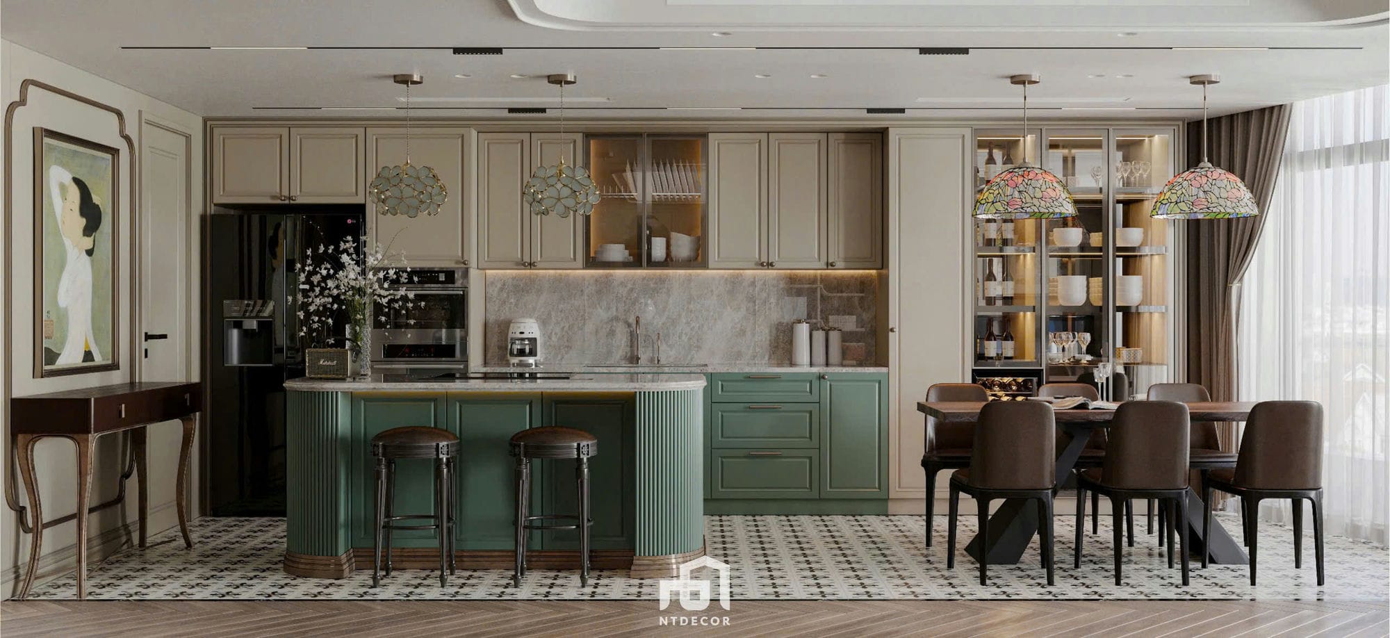 Kitchen 3D Design Of Ms. Vân House Interior Design Indochine Style