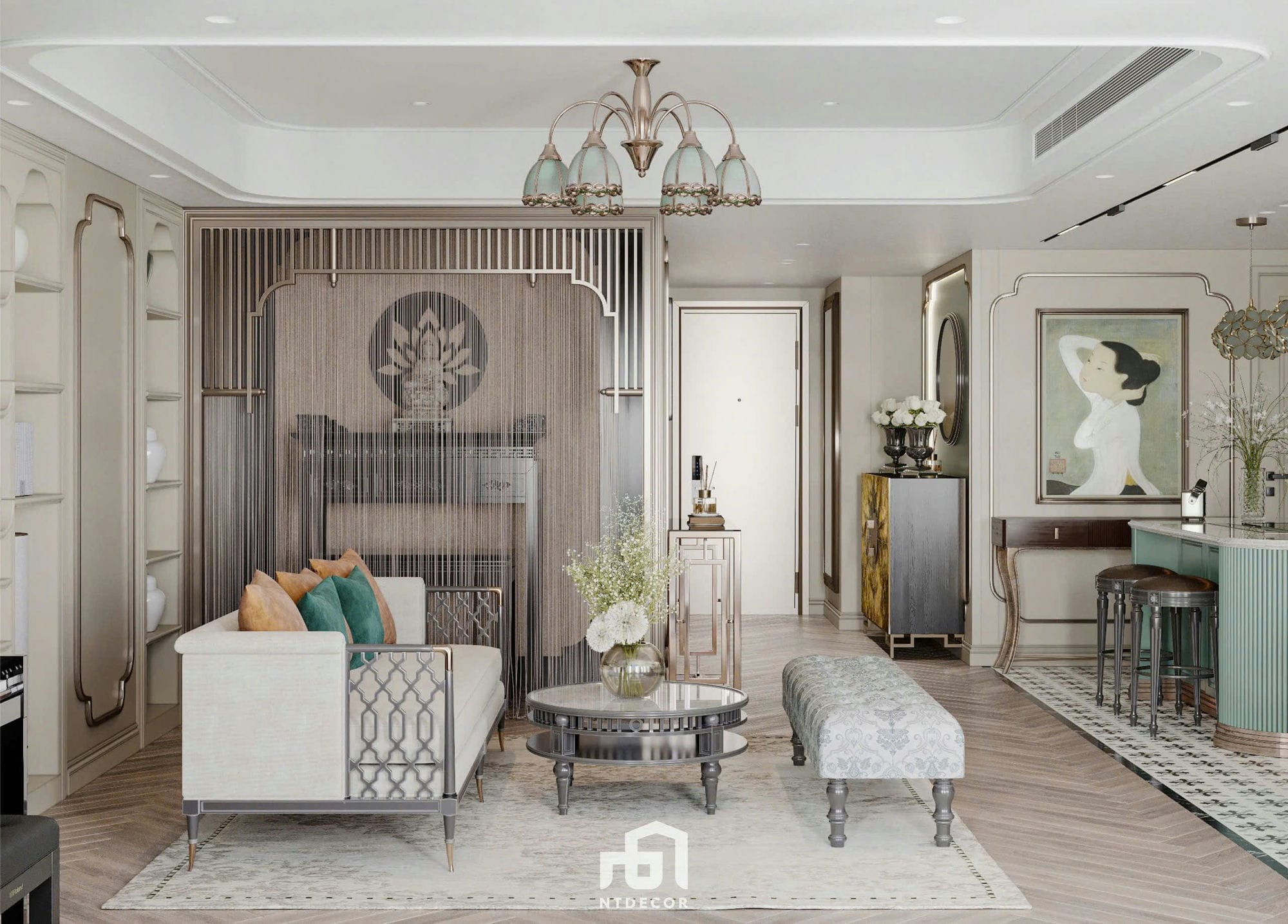 Living Room 3D Design Of Ms. Vân House Interior Design Indochine Style