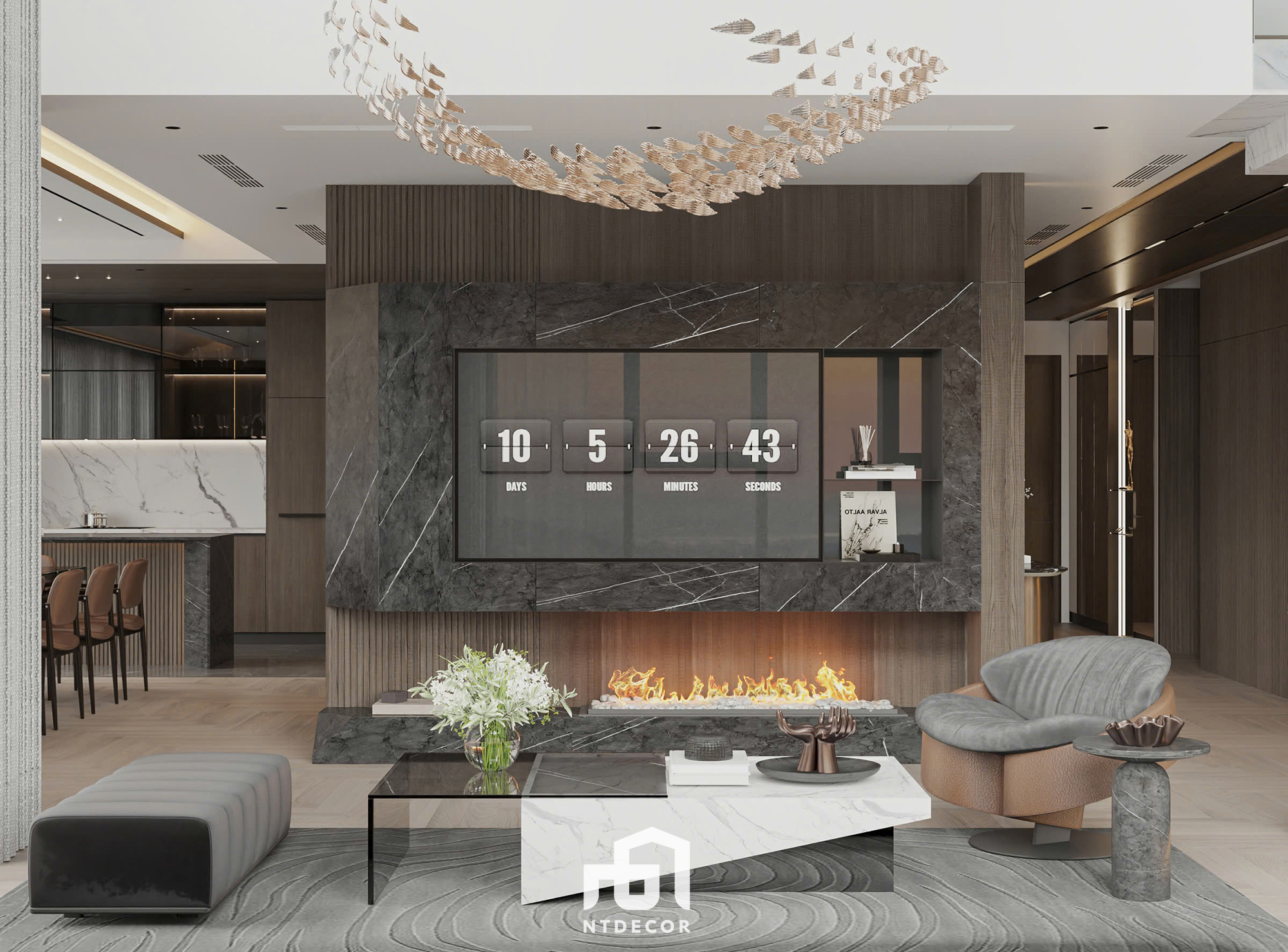 Living Room 3D interior design of Mr. Trung's Penthouse modern style | NTDecor