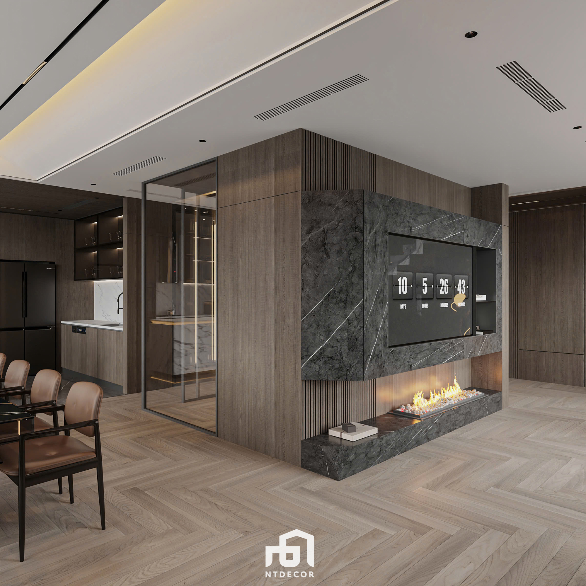 Kitchen 3D interior design of Mr. Trung's Penthouse modern style | NTDecor