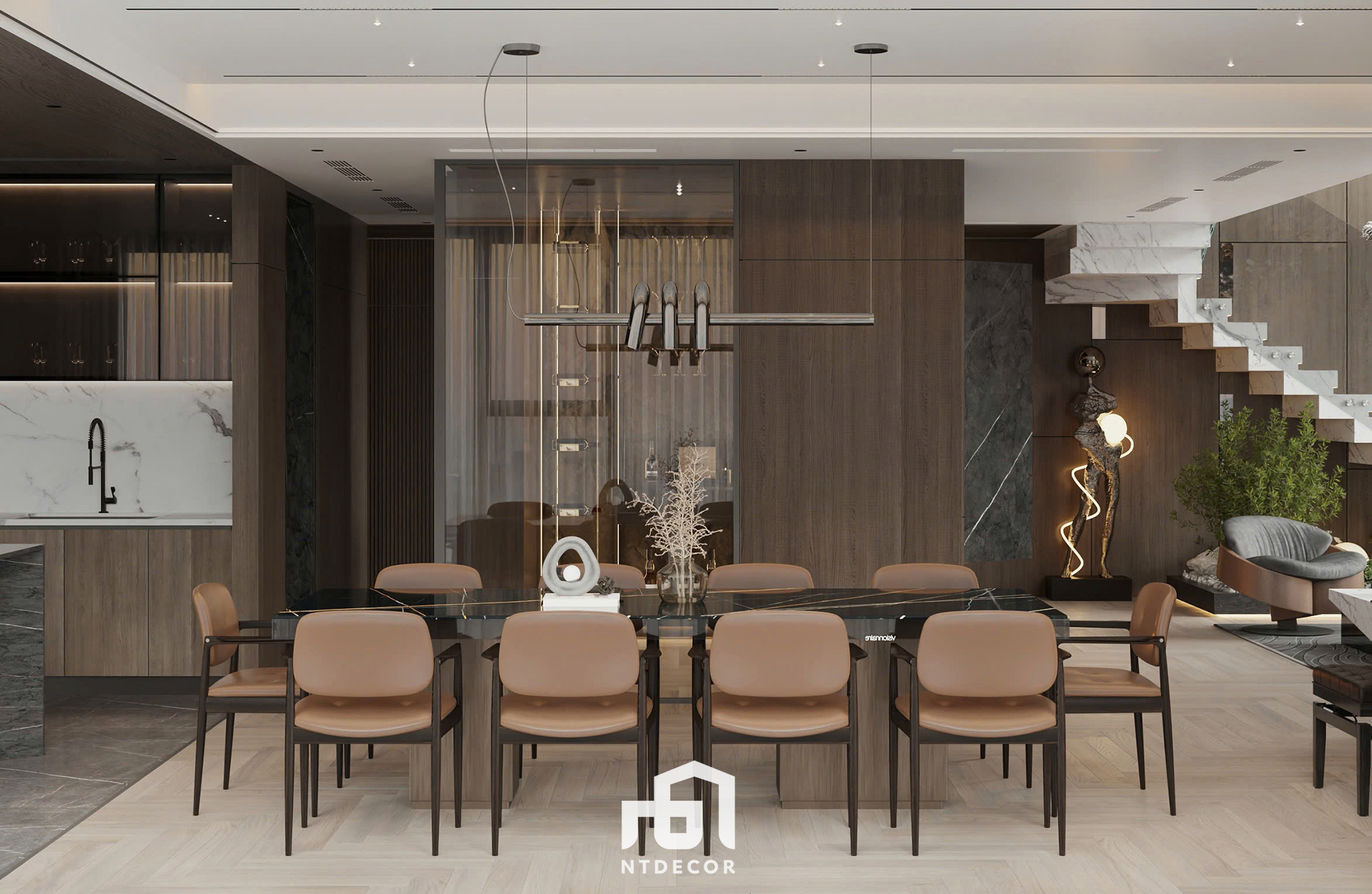Kitchen 3D interior design of Mr. Trung's Penthouse modern style | NTDecor