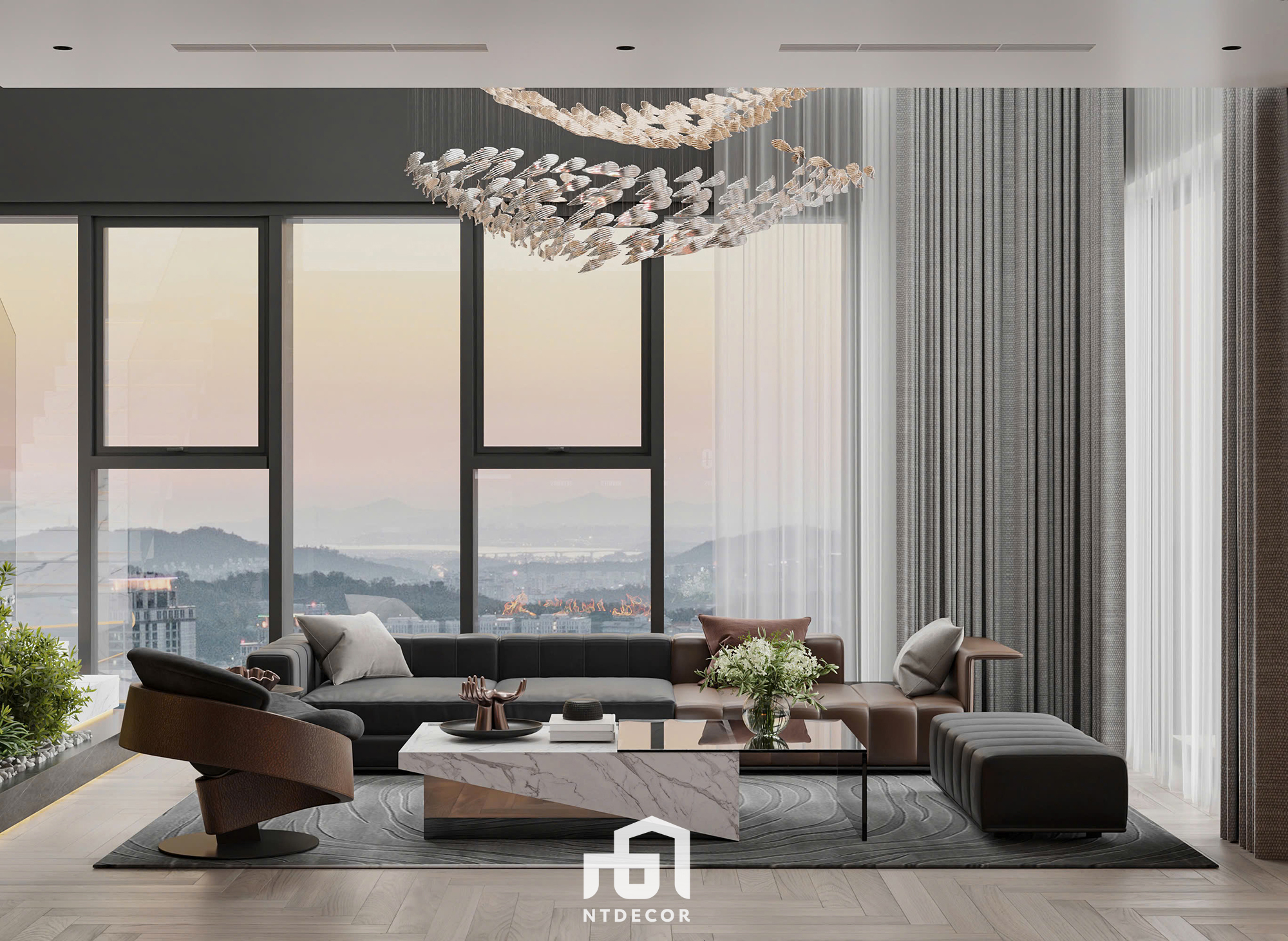 Living Room 3D interior design of Mr. Trung's Penthouse modern style | NTDecor