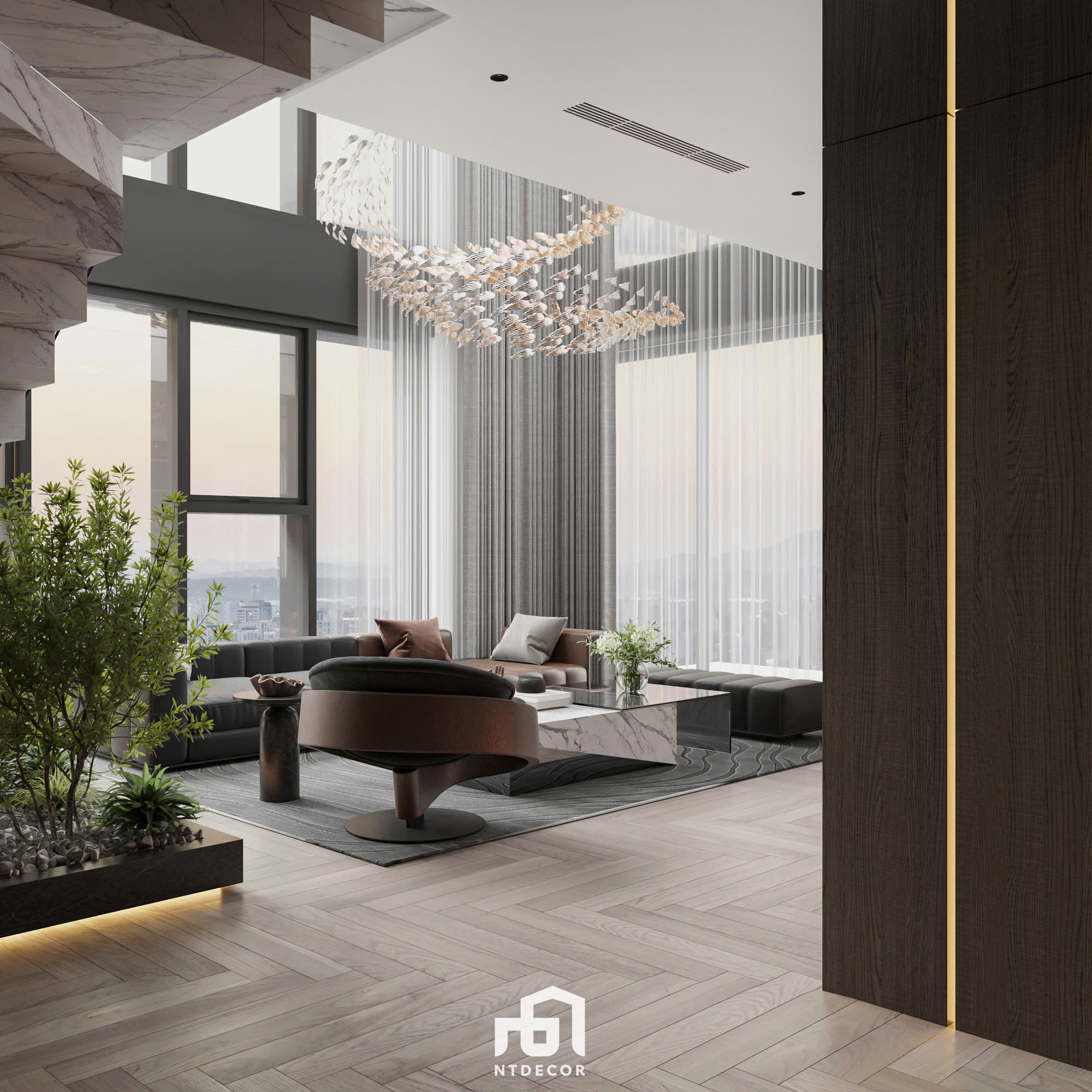 Living Room 3D interior design of Mr. Trung's Penthouse modern style | NTDecor