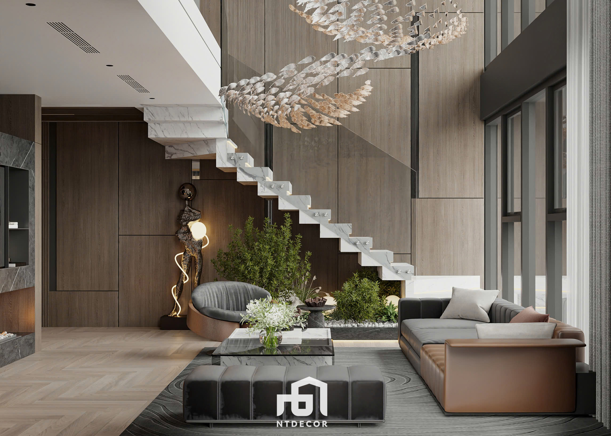 Living Room 3D interior design of Mr. Trung's Penthouse modern style | NTDecor