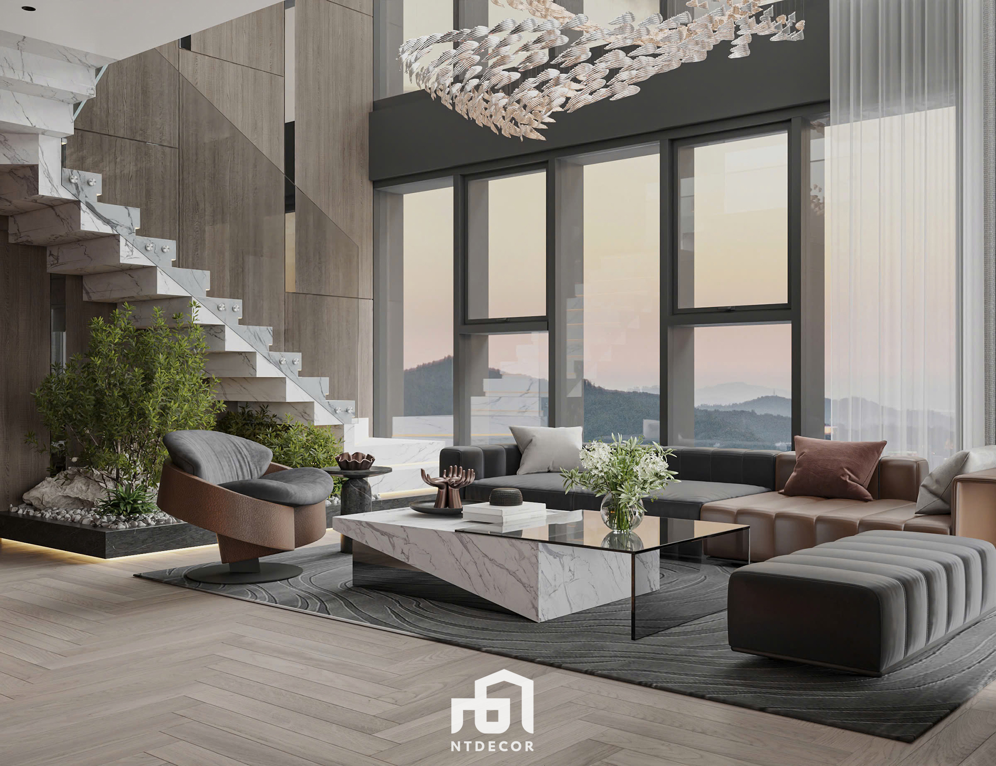 Living Room 3D interior design of Mr. Trung's Penthouse modern style | NTDecor