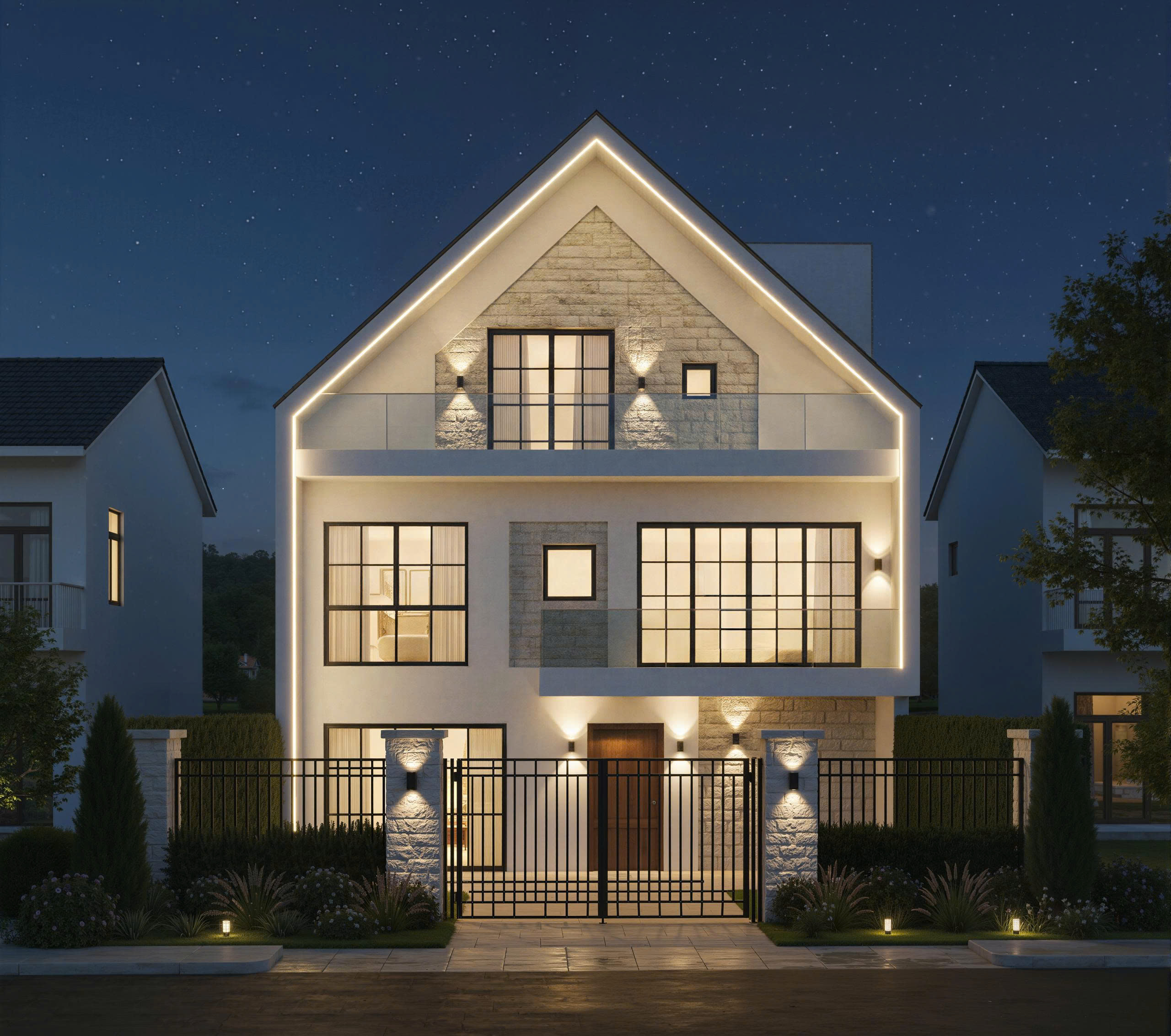 Facade of Ms Thao Villa 3D Design Farmhouse Style | NTDecor