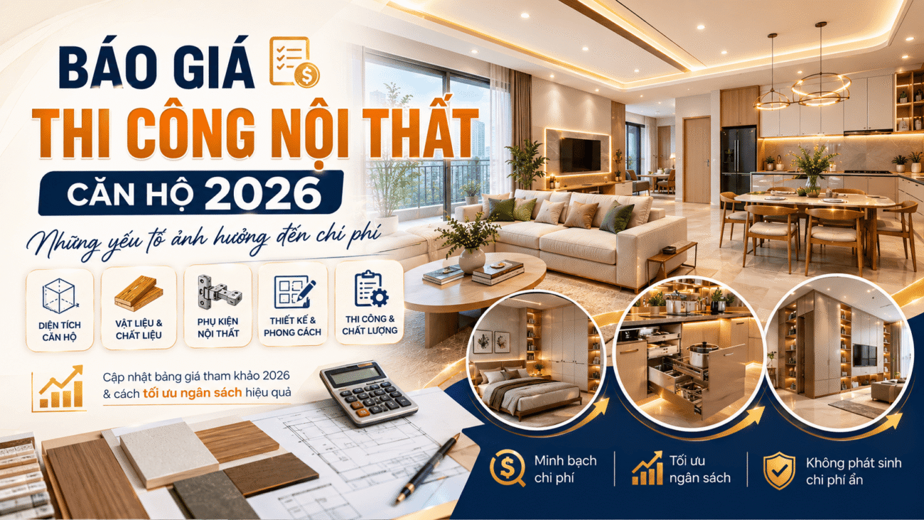 Báo giá thi công nội thất căn hộ 2026: Những yếu tố ảnh hưởng đến chi phí