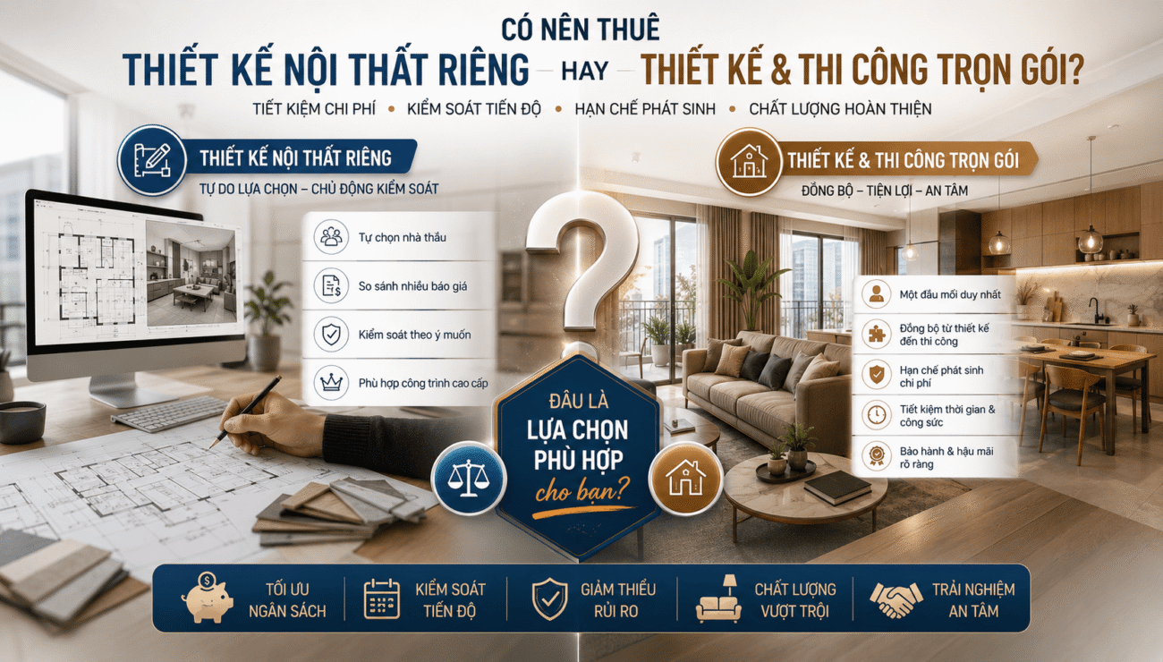 Có nên thuê thiết kế nội thất riêng hay chọn dịch vụ thiết kế & thi công trọn gói?