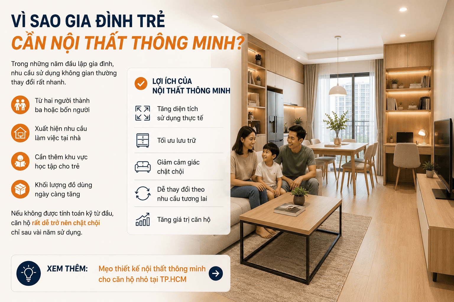 Gia đình trẻ trong căn hộ hiện đại
